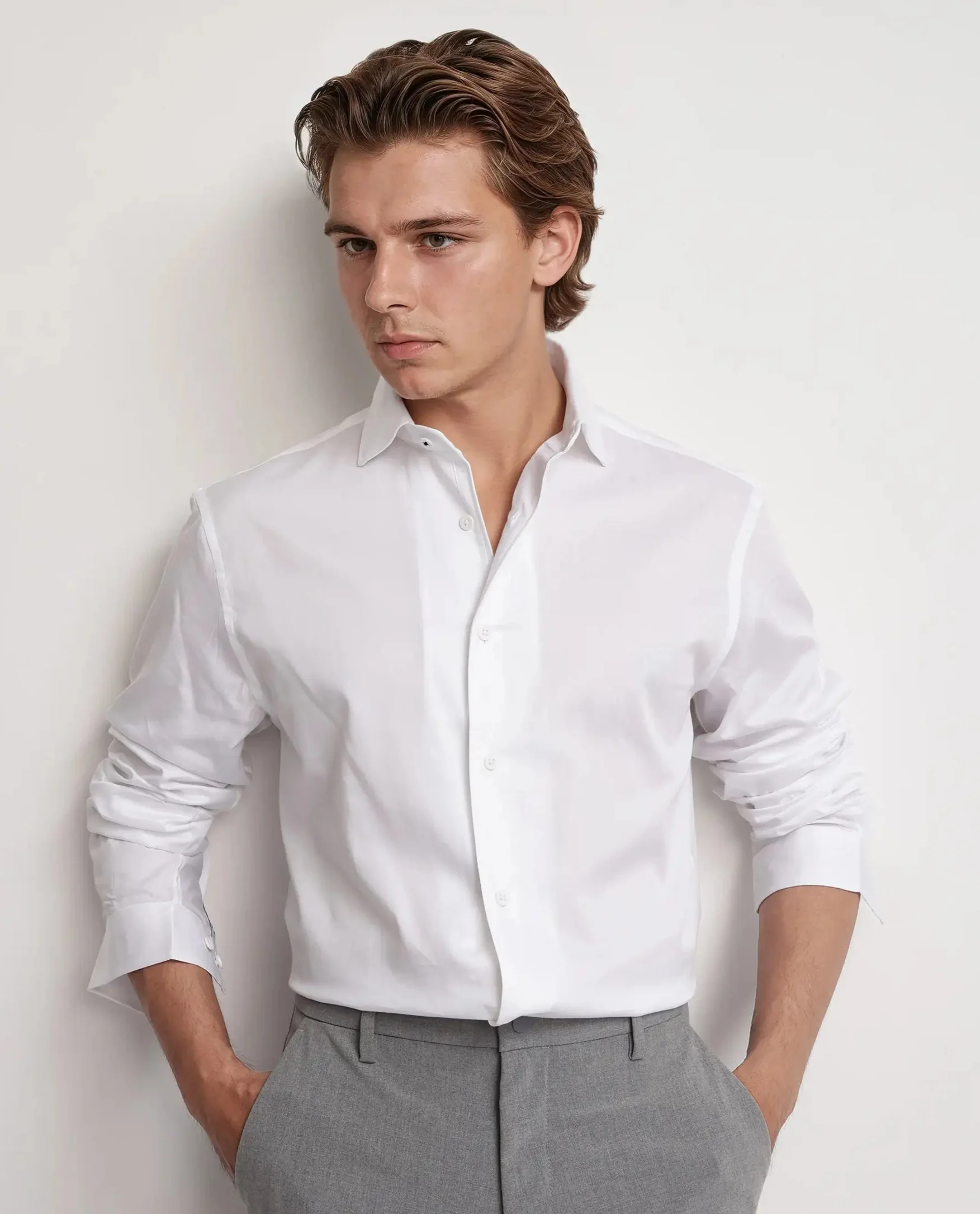 Rare Rabbit Men's Fury White Cotton Plain Regular Fit Full Sleeve Collared Shirt