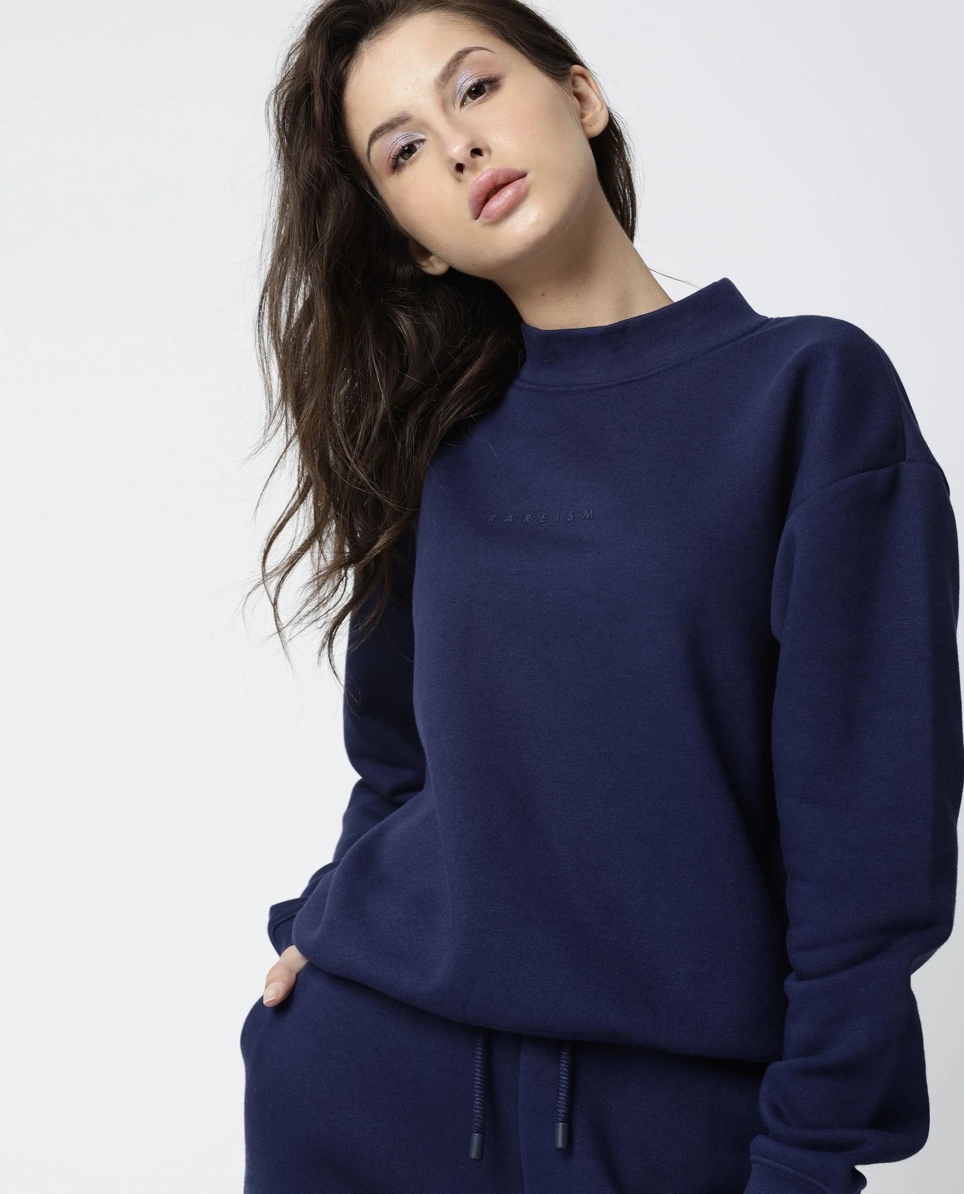 Rareism Womens Fury Blue Sweatshirt Relaxed Fit Full Sleeves - Image 4