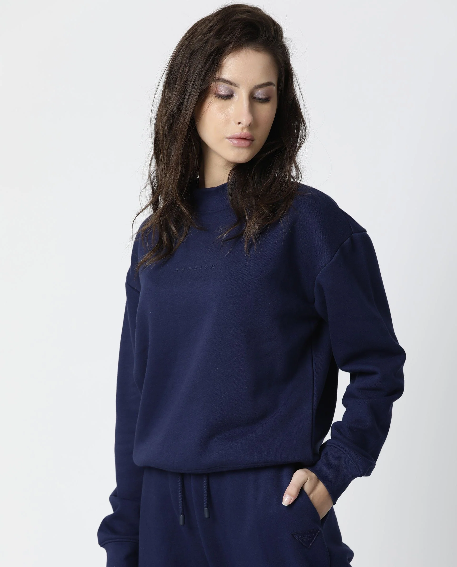 Rareism Womens Fury Blue Sweatshirt Relaxed Fit Full Sleeves - Image 5