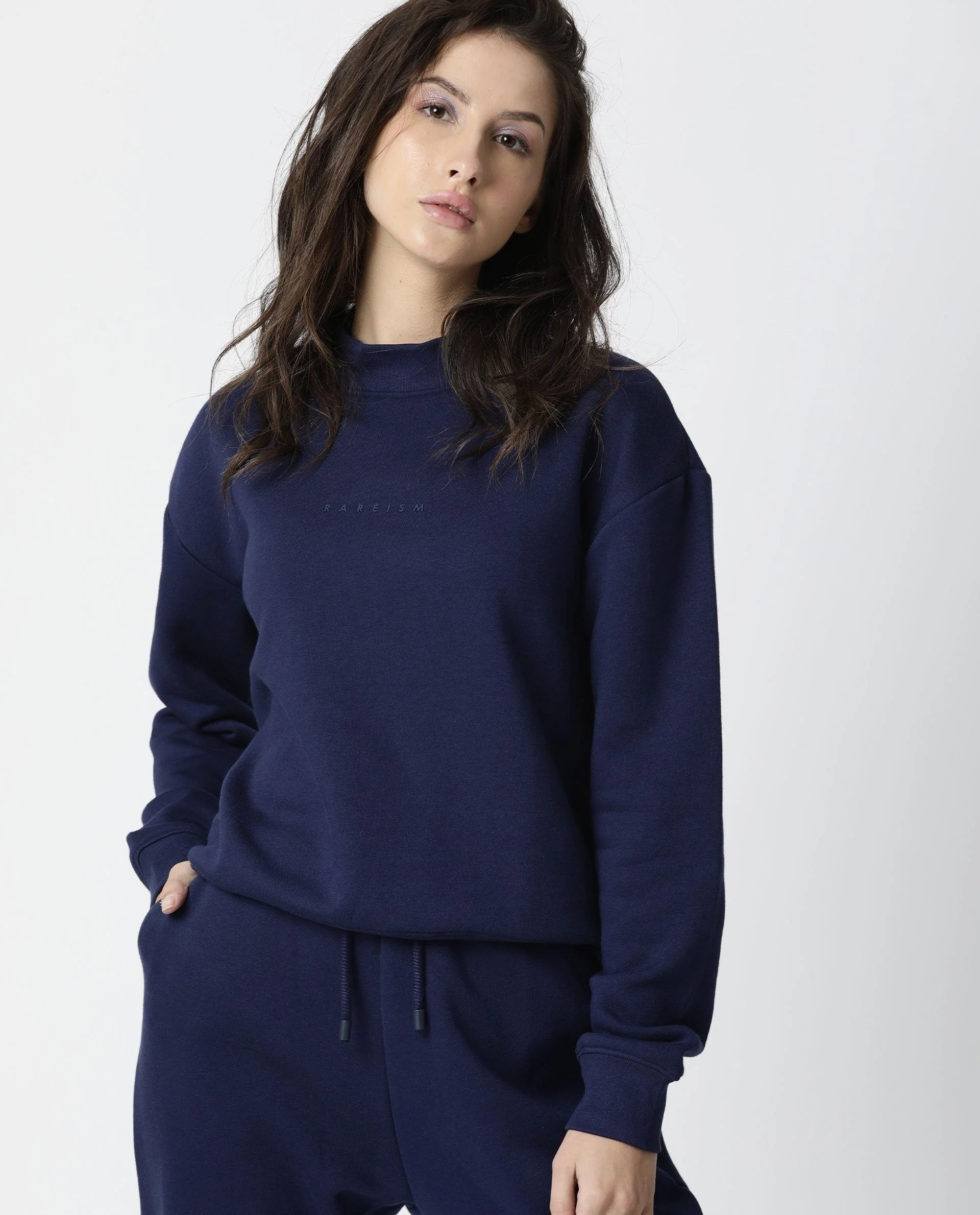 Rareism Womens Fury Blue Sweatshirt Relaxed Fit Full Sleeves - Image 7