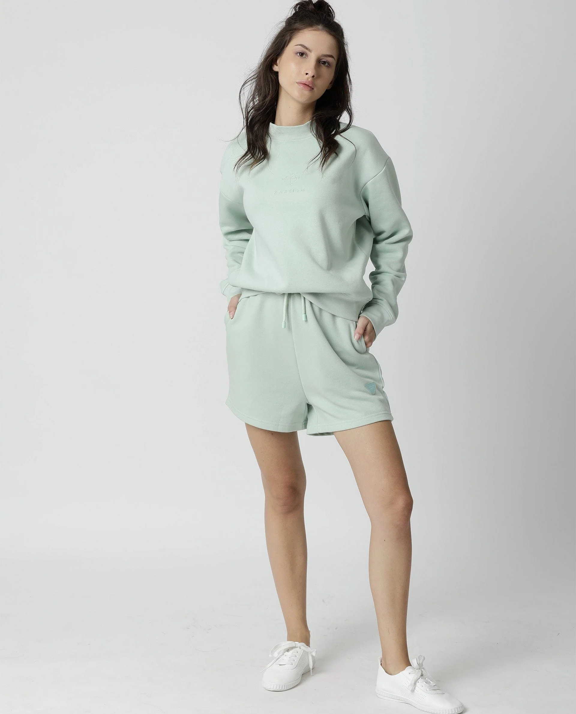 Rareism Womens Fury Green Sweatshirt Relaxed Fit Full Sleeves