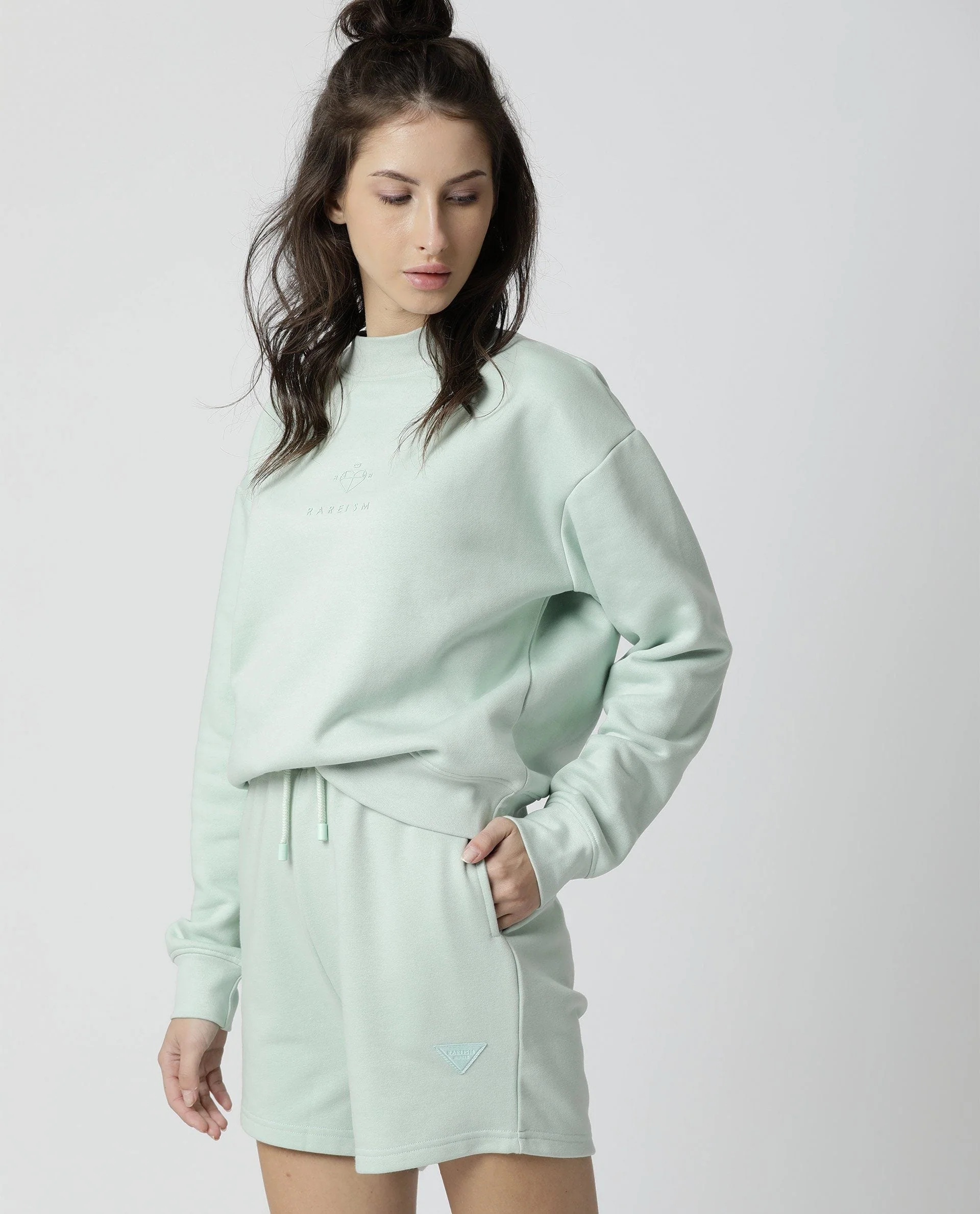Rareism Womens Fury Green Sweatshirt Relaxed Fit Full Sleeves - Image 2