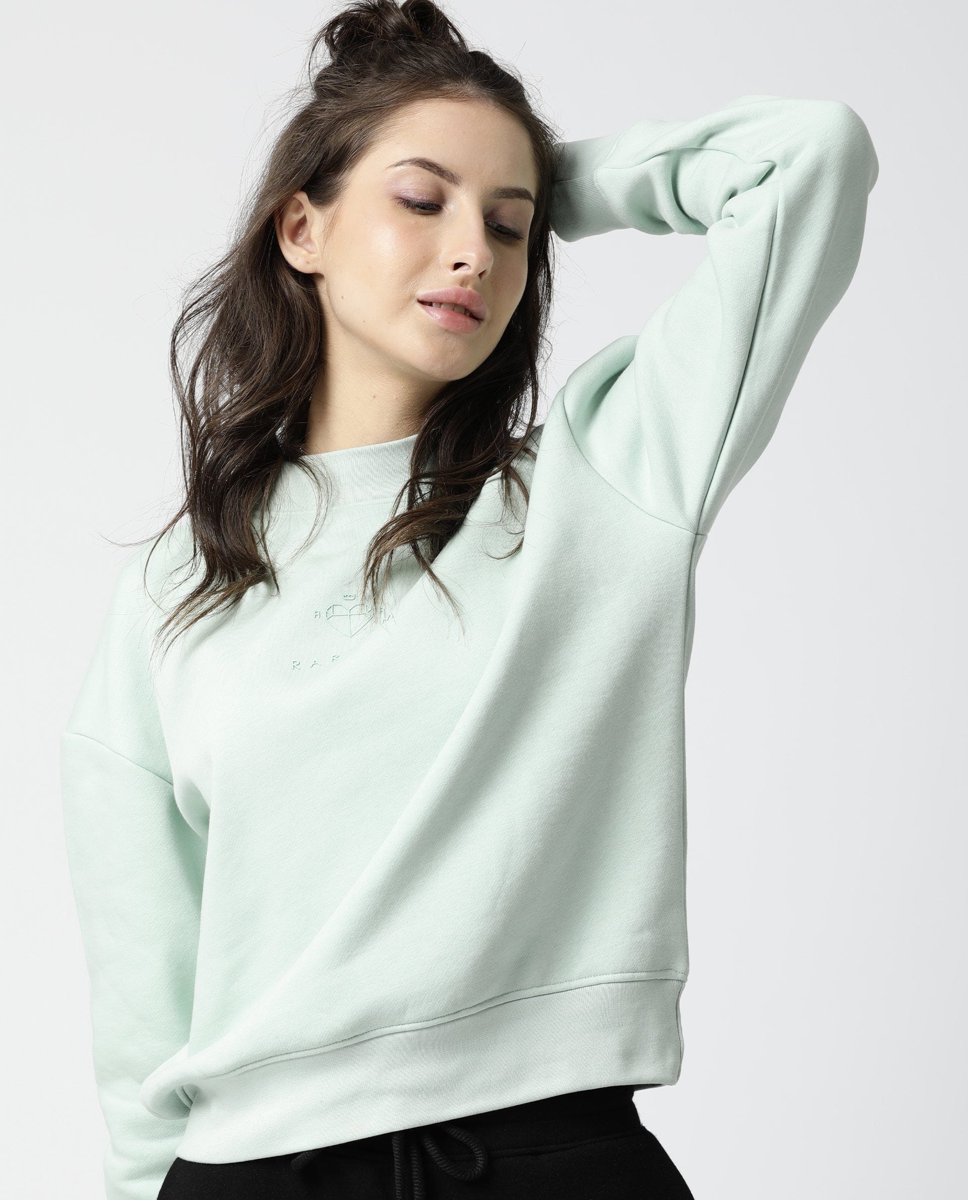 Rareism Womens Fury Green Sweatshirt Relaxed Fit Full Sleeves - Image 4