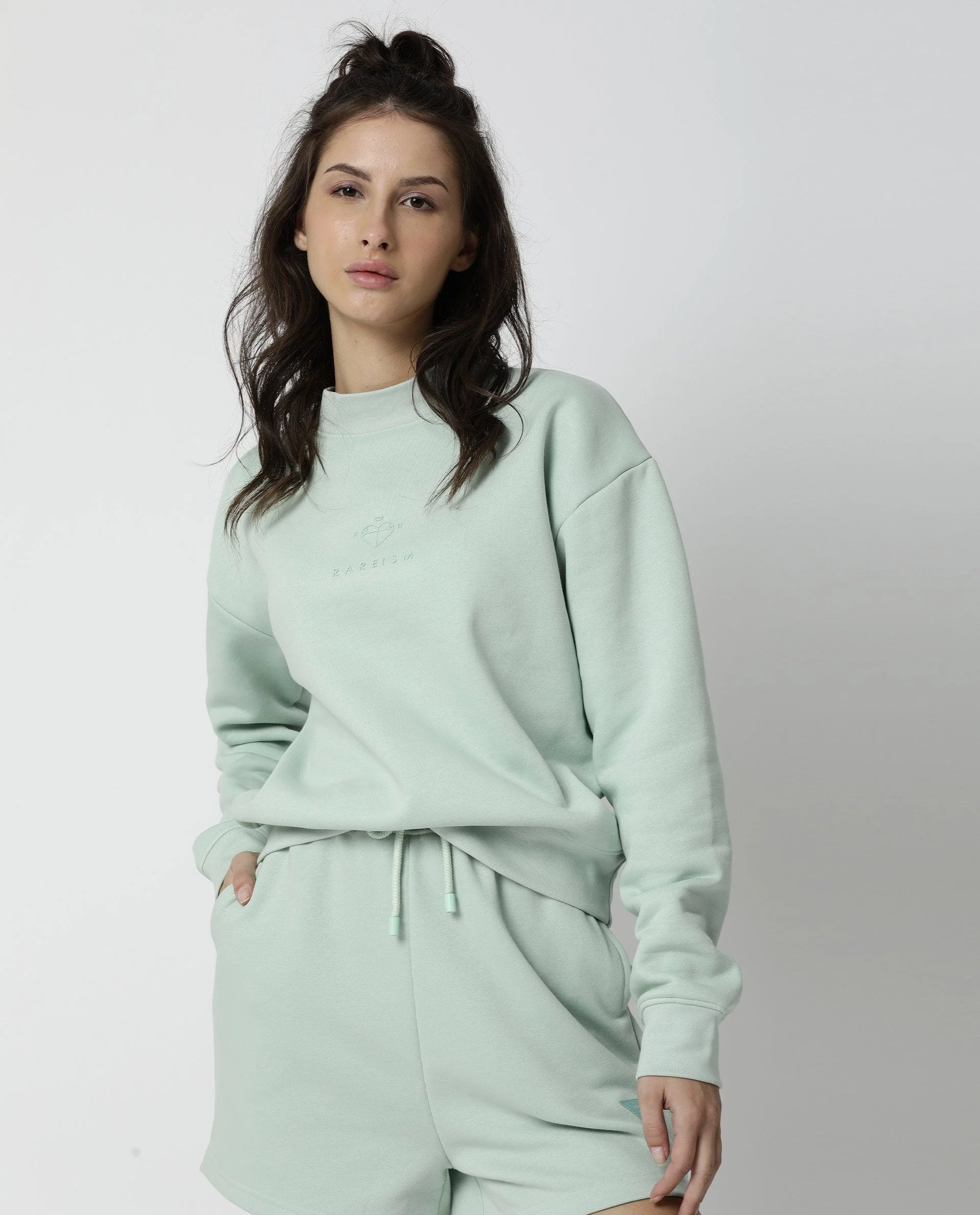 Rareism Womens Fury Green Sweatshirt Relaxed Fit Full Sleeves - Image 8