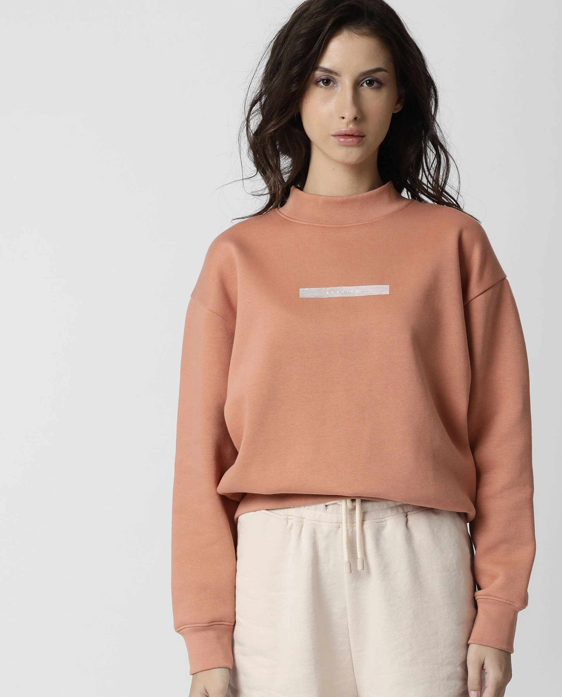 Rareism Womens Fury Orange Sweatshirt Relaxed Fit Full Sleeves - Image 5