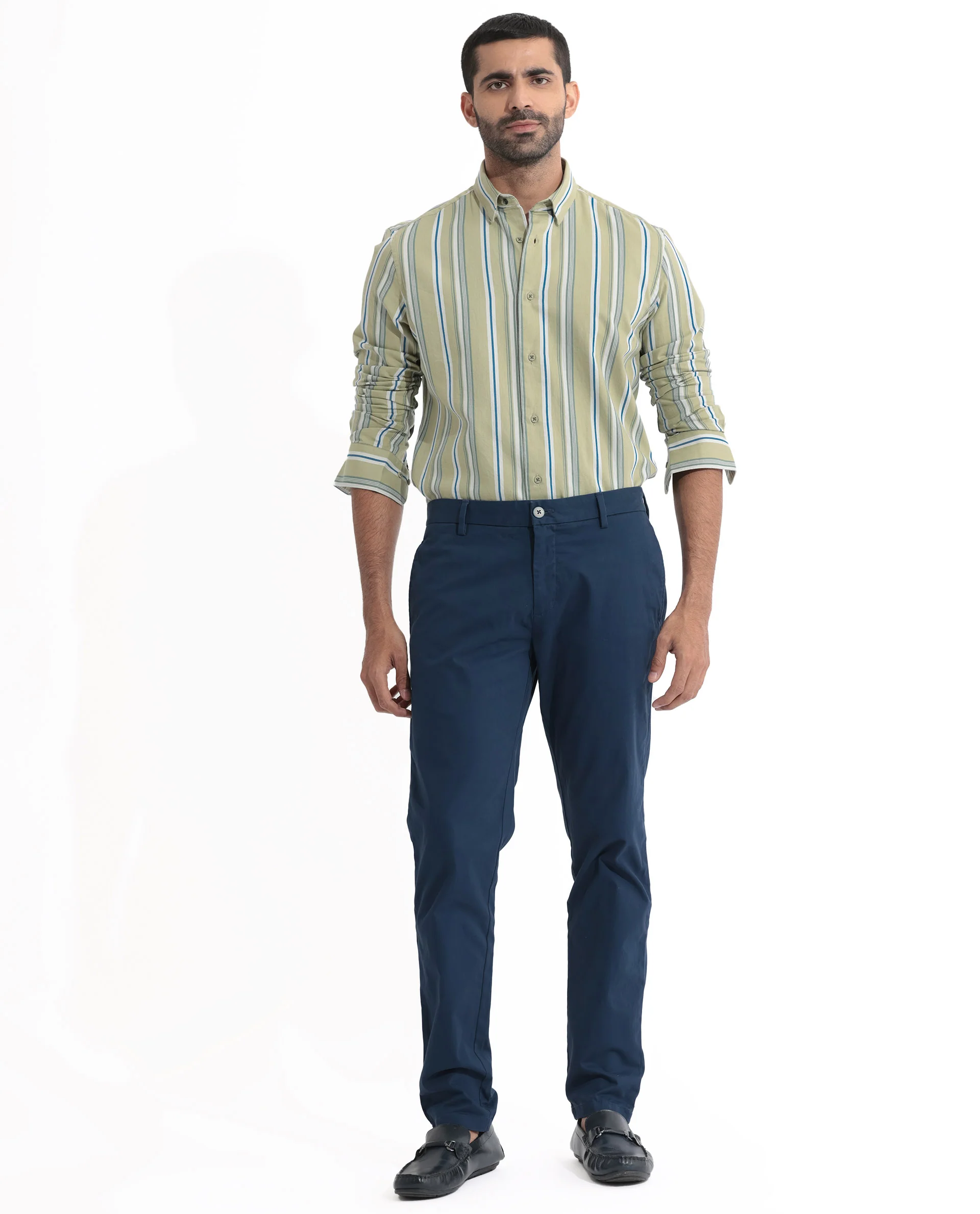 Rare Rabbit Men's Fushion Dusky Green Cotton Striped Print Regular Fit Full Sleeve Collared Shirt - Image 2