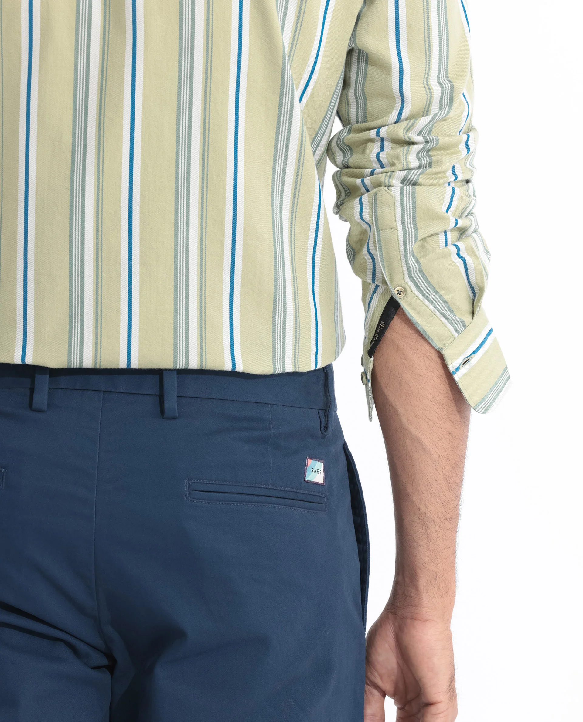 Rare Rabbit Men's Fushion Dusky Green Cotton Striped Print Regular Fit Full Sleeve Collared Shirt - Image 4