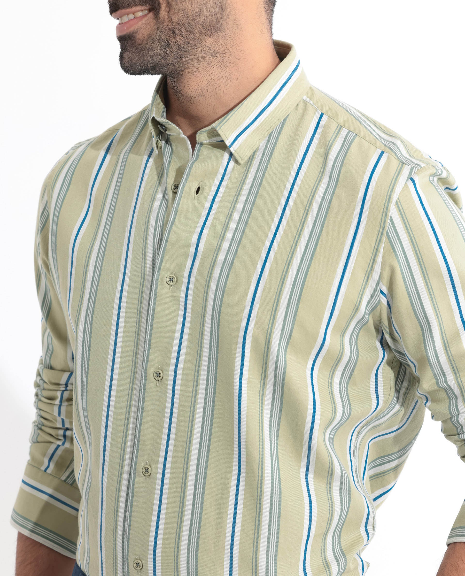 Rare Rabbit Men's Fushion Dusky Green Cotton Striped Print Regular Fit Full Sleeve Collared Shirt - Image 5