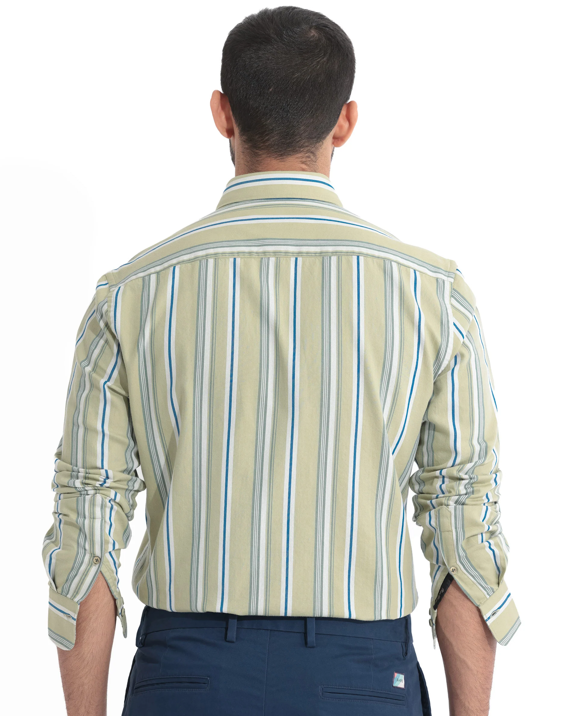 Rare Rabbit Men's Fushion Dusky Green Cotton Striped Print Regular Fit Full Sleeve Collared Shirt - Image 7