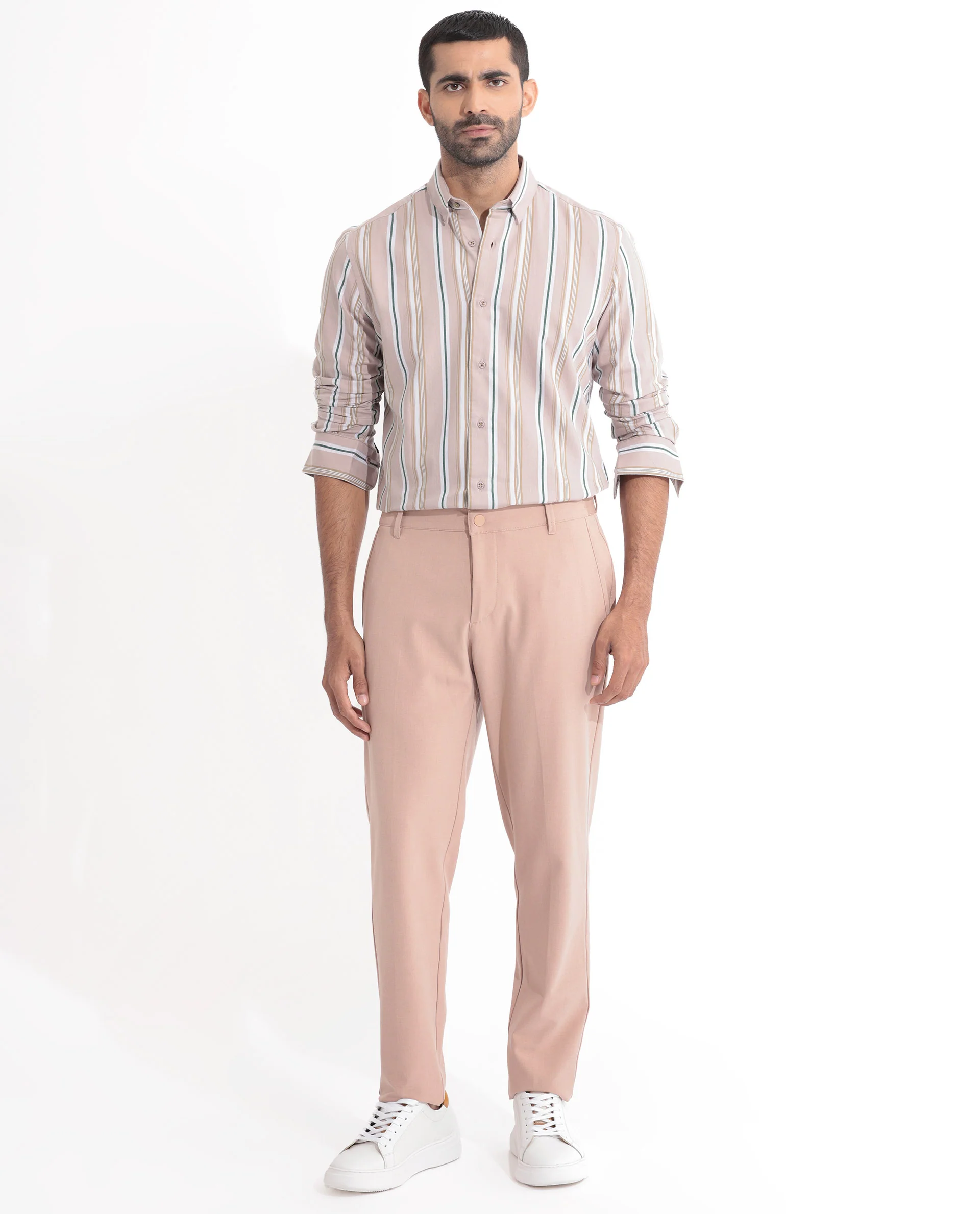 Rare Rabbit Men's Fushion Dusky Pink Cotton Striped Print Regular Fit Full Sleeve Collared Shirt - Image 2