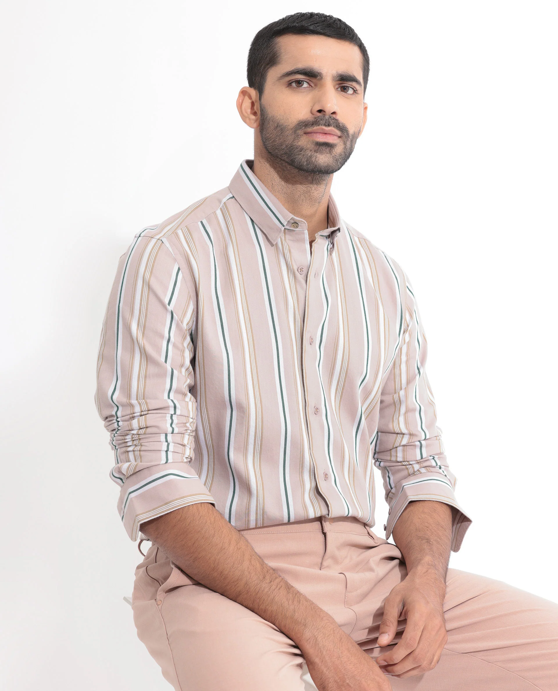 Rare Rabbit Men's Fushion Dusky Pink Cotton Striped Print Regular Fit Full Sleeve Collared Shirt - Image 3