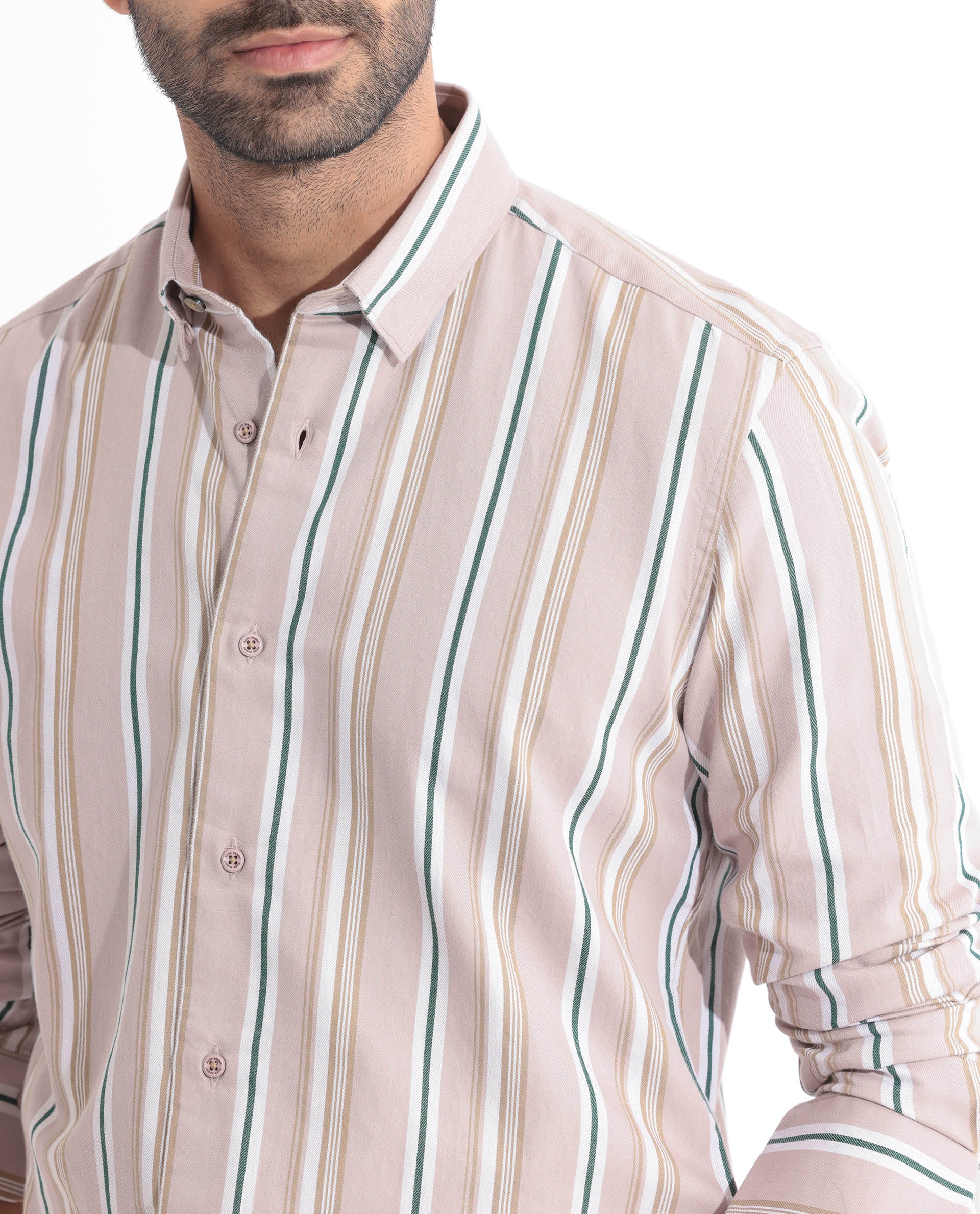 Rare Rabbit Men's Fushion Dusky Pink Cotton Striped Print Regular Fit Full Sleeve Collared Shirt - Image 5