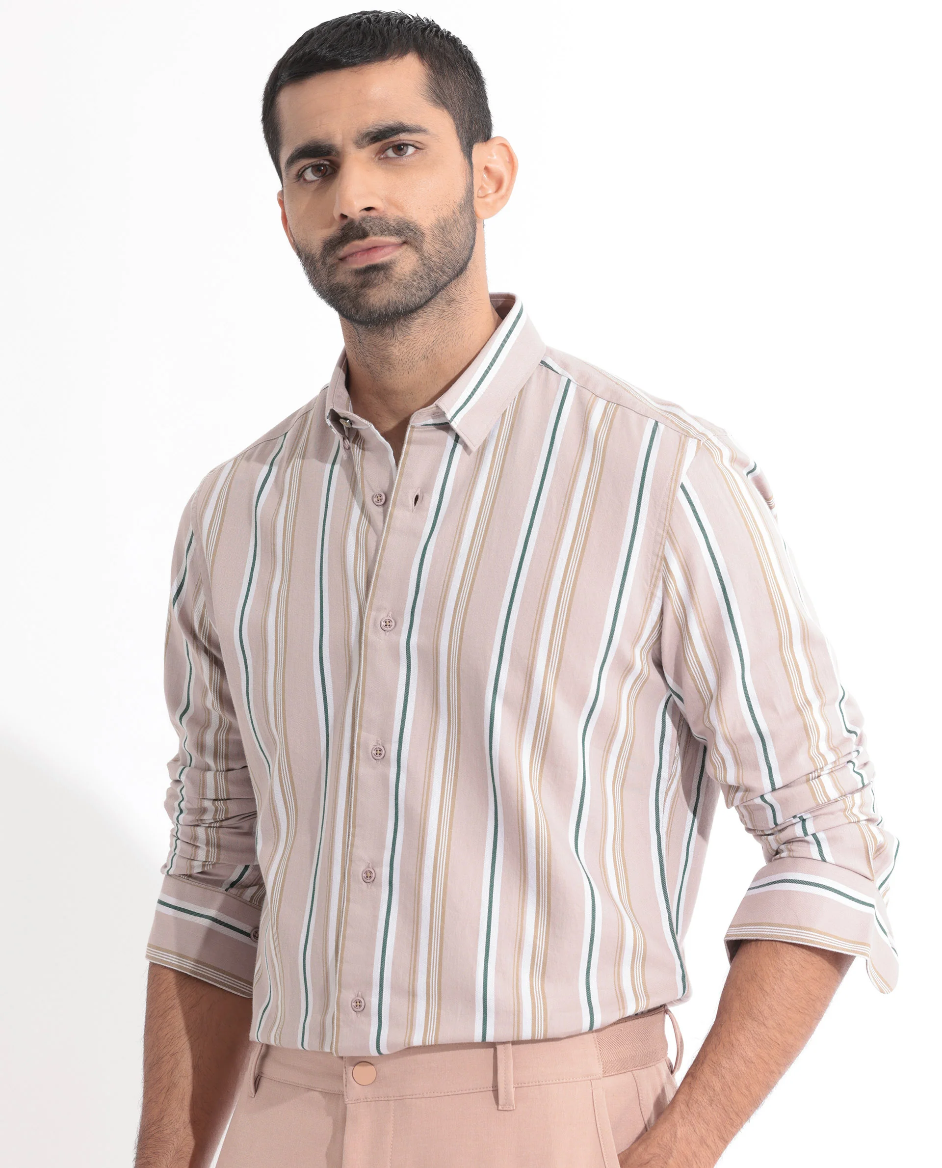Rare Rabbit Men's Fushion Dusky Pink Cotton Striped Print Regular Fit Full Sleeve Collared Shirt - Image 6