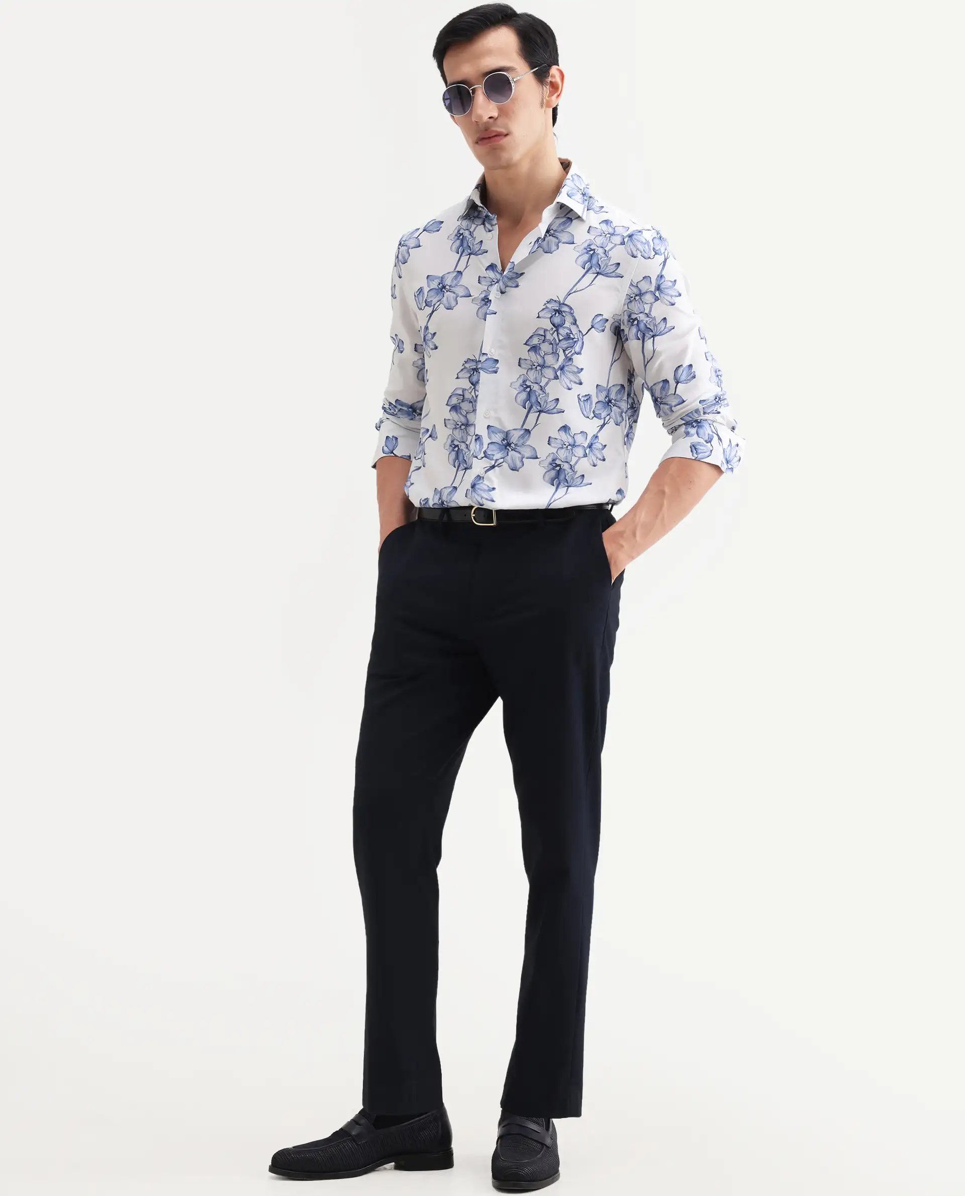 Rare Rabbit Men's Fuso White Viscose Fabric Full Sleeve Spread Collar Regular Floral Print Shirt - Image 2