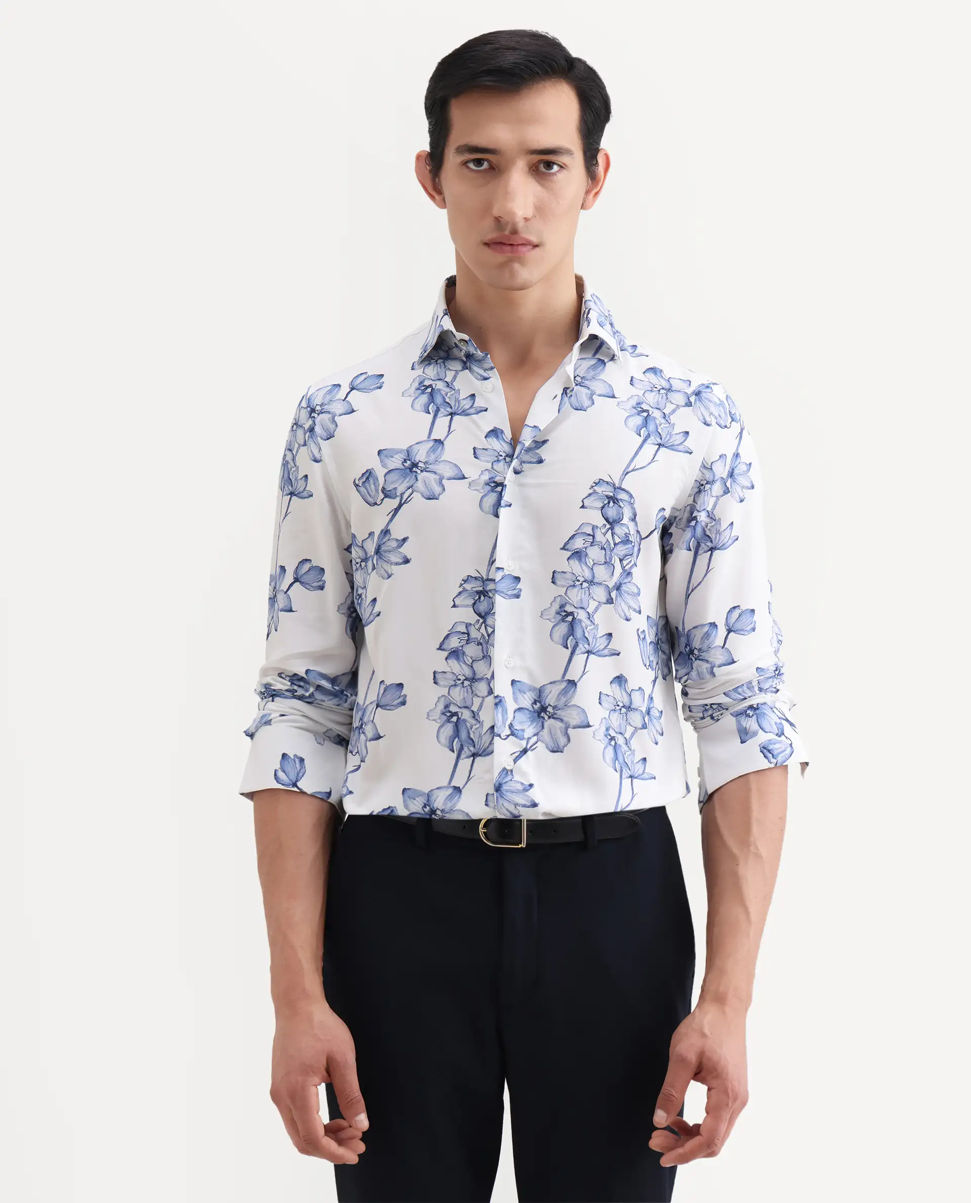 Rare Rabbit Men's Fuso White Viscose Fabric Full Sleeve Spread Collar Regular Floral Print Shirt - Image 4