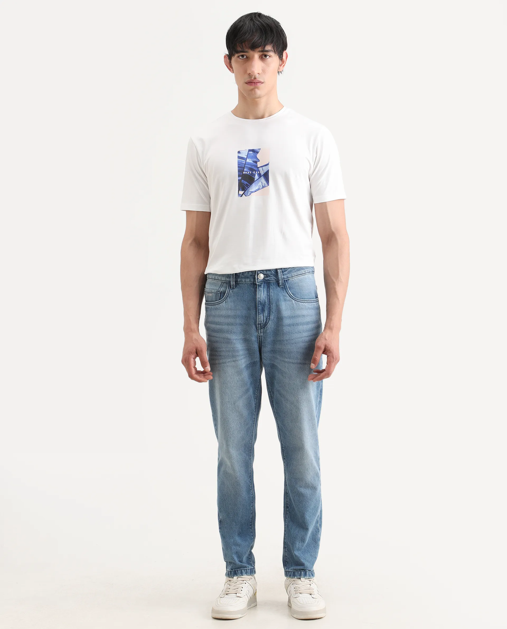 Rare Rabbit Men's Fynn Light Blue Cotton Fabric Kurt Carrot Plain Jeans - Image 4