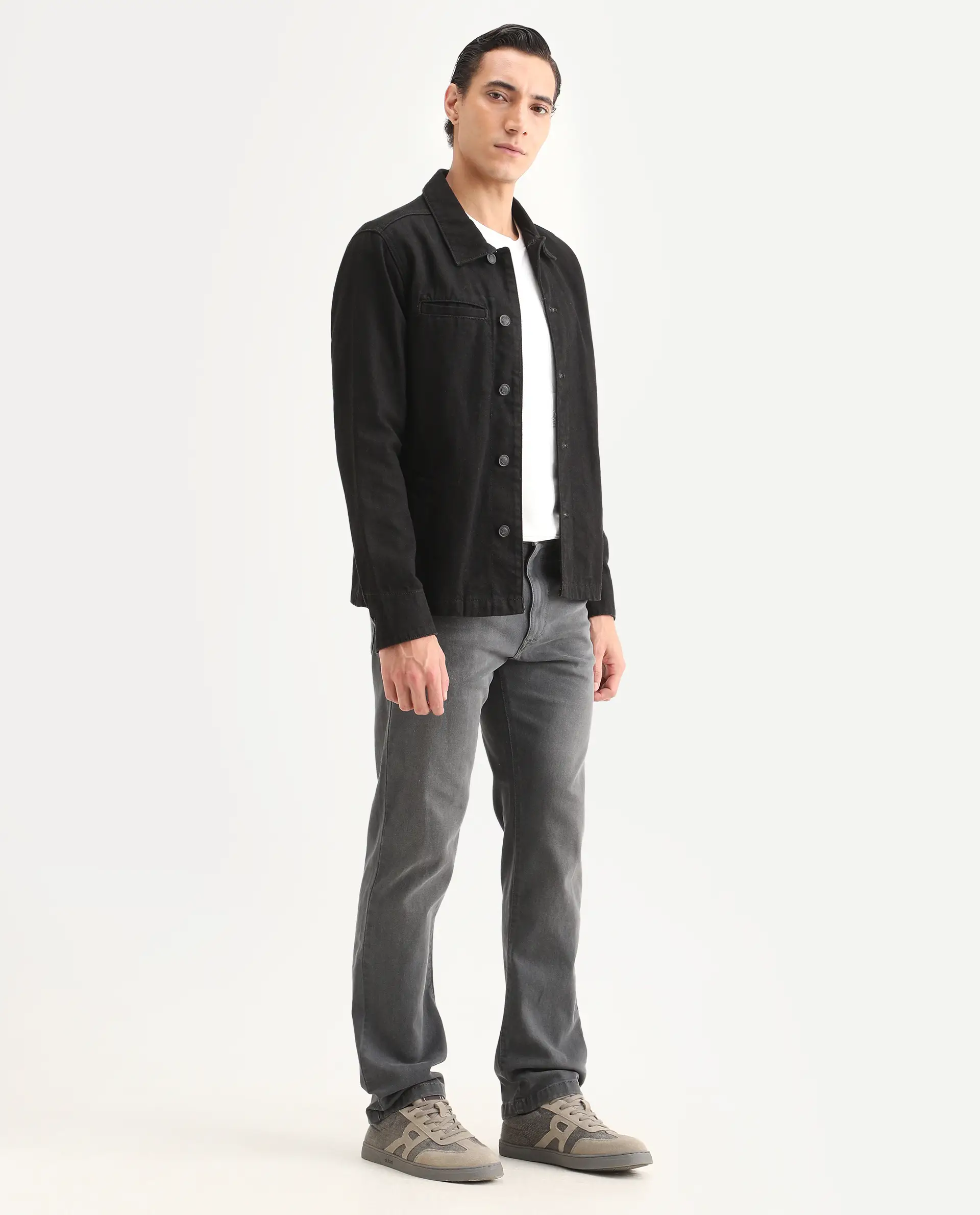 Rare Rabbit Men's Fyod 26 Dark Grey Cotton Blend Fabric Morris Regular Fit Plain Jeans - Image 6