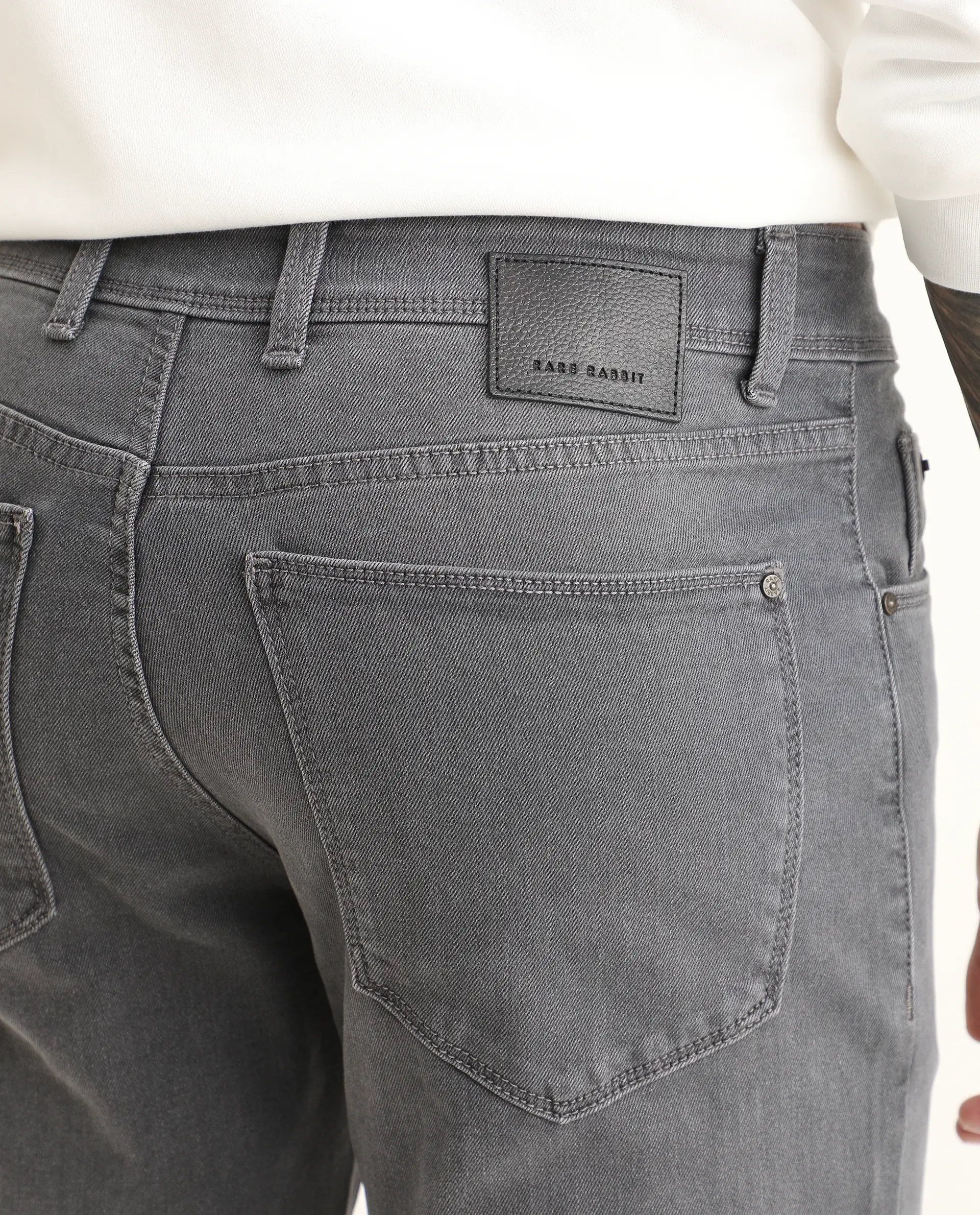 Rare Rabbit Men's Fyod 26 Dark Grey Cotton Blend Fabric Morris Regular Fit Plain Jeans - Image 7