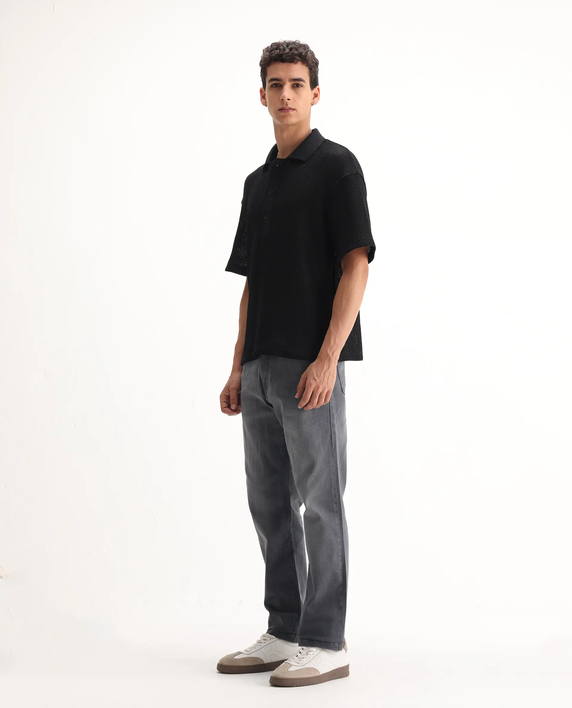 Rare Rabbit Men's Fyod Grey Cotton Plain Morris Regular Fit Jeans - Image 4