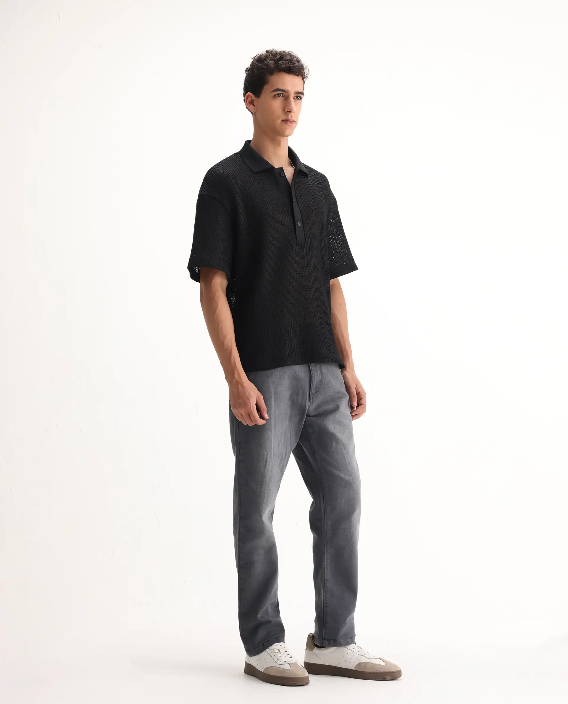 Rare Rabbit Men's Fyod Grey Cotton Plain Morris Regular Fit Jeans - Image 5