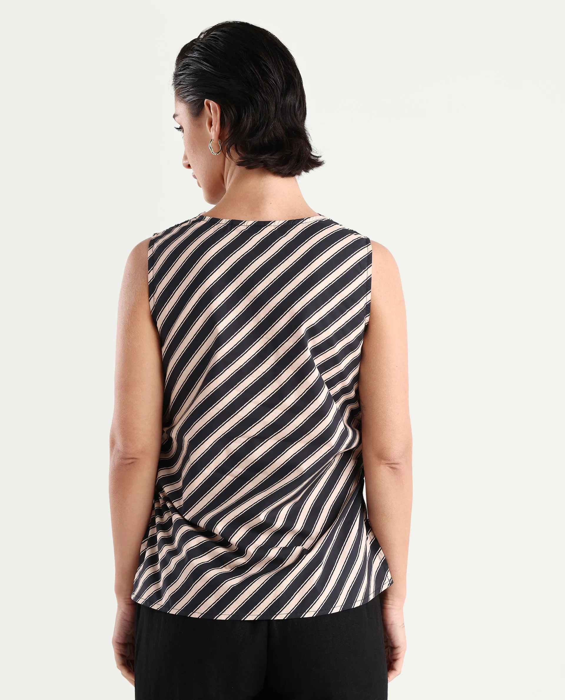 Rareism Women's Gaaro Black Poplin Cowl Neck Striped Sleeveless Regular Fit Top - Image 6