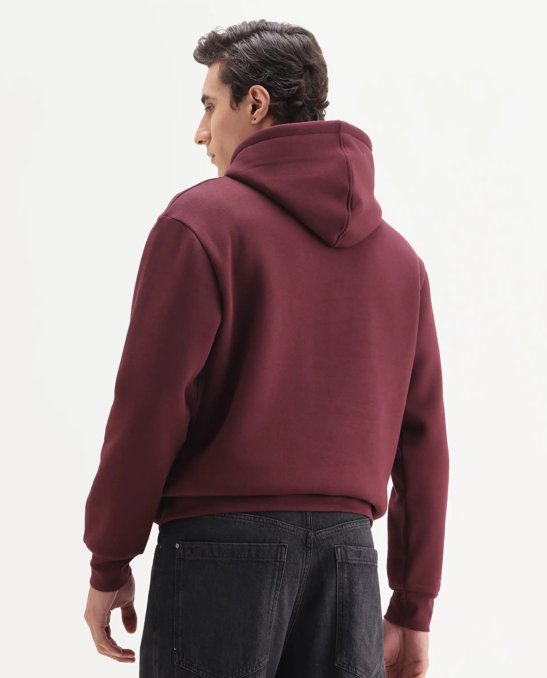 Rare Rabbit Men's Gabbs Dark Maroon Cotton Blend Fabric Full Sleeves Hooded Embroidered Sweatshirt - Image 7
