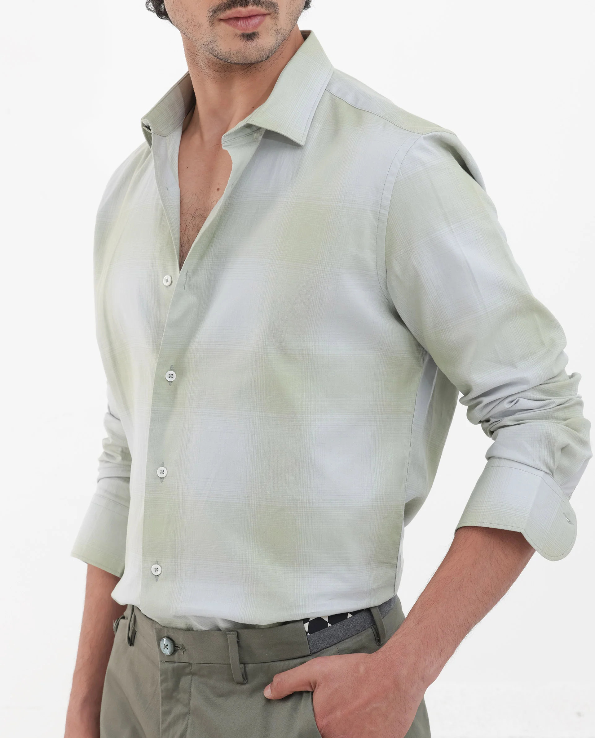 Rare Rabbit Men's Gabin Dusky Green Cotton Checked Print Regular Fit Full Sleeve Collared Shirt - Image 6