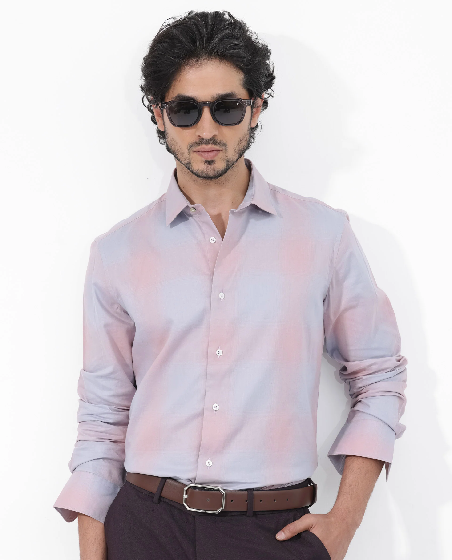 Rare Rabbit Men's Gabin Dusky Purple Cotton Checked Print Regular Fit Full Sleeve Collared Shirt - Image 6
