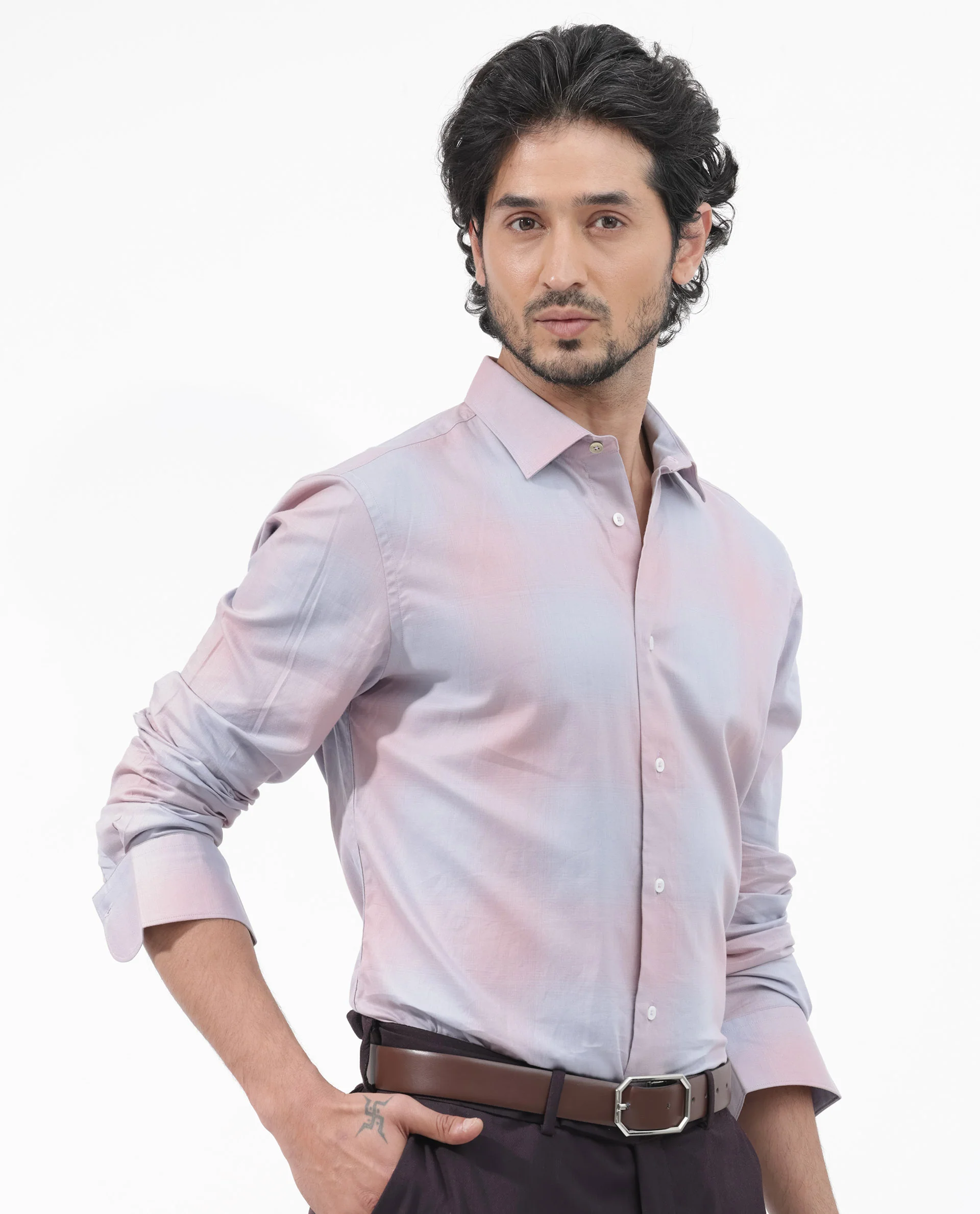 Rare Rabbit Men's Gabin Dusky Purple Cotton Checked Print Regular Fit Full Sleeve Collared Shirt - Image 7