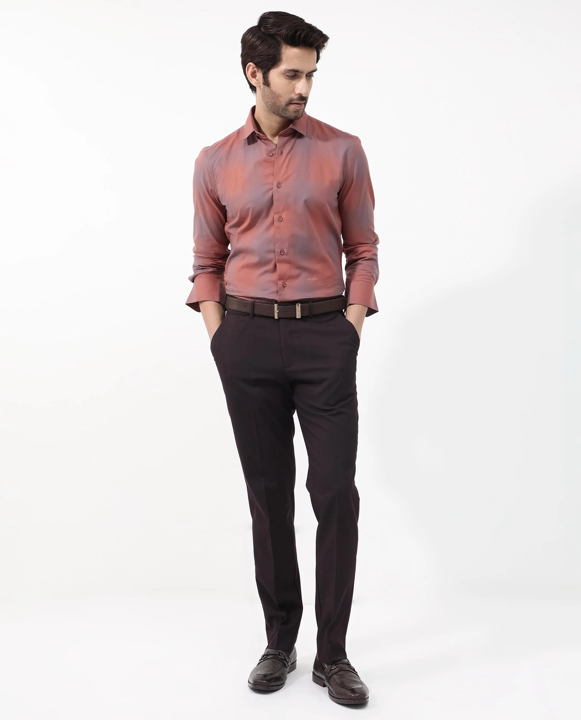 Rare Rabbit Men's Gabin Light Rust Cotton Checked Print Regular Fit Full Sleeve Collared Shirt - Image 2
