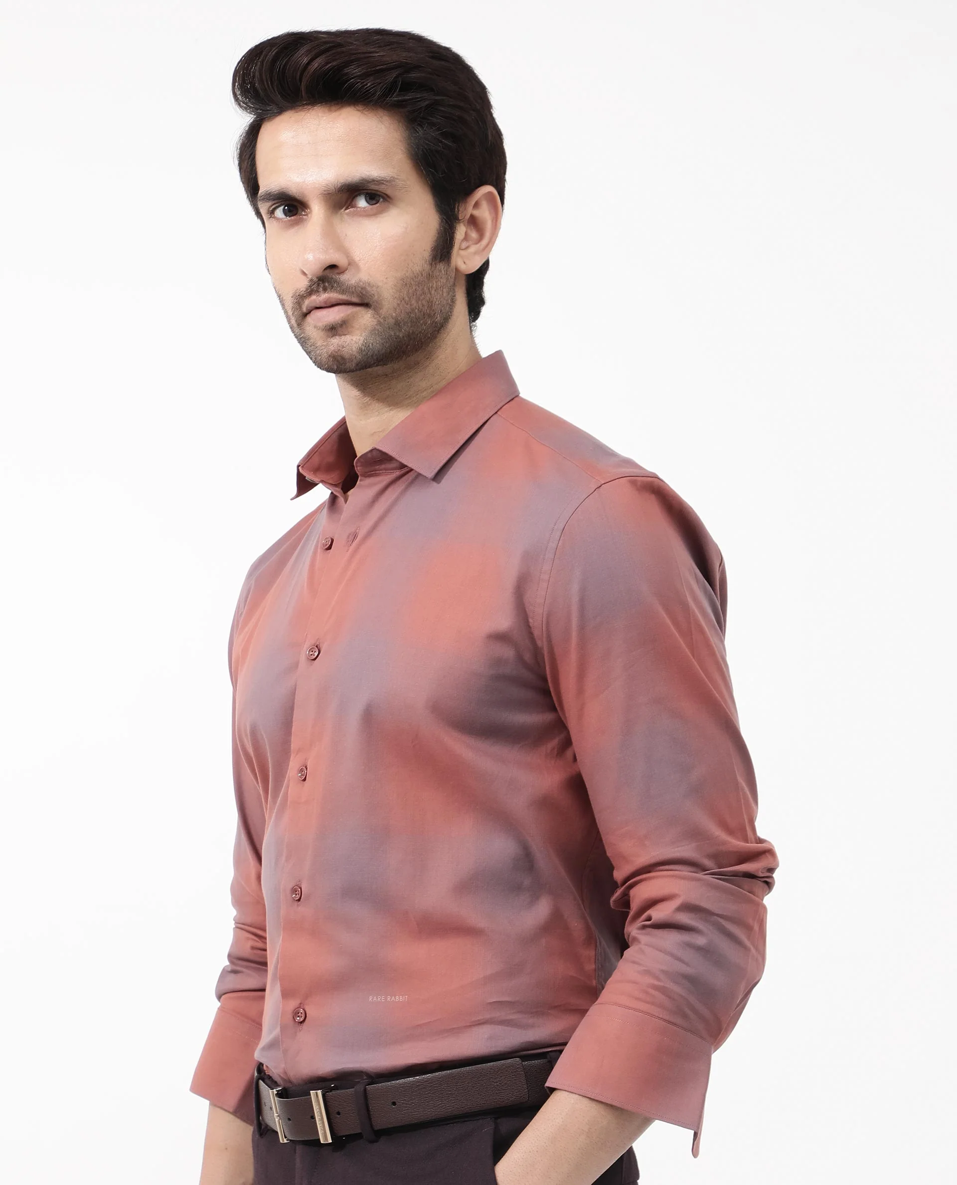 Rare Rabbit Men's Gabin Light Rust Cotton Checked Print Regular Fit Full Sleeve Collared Shirt - Image 3