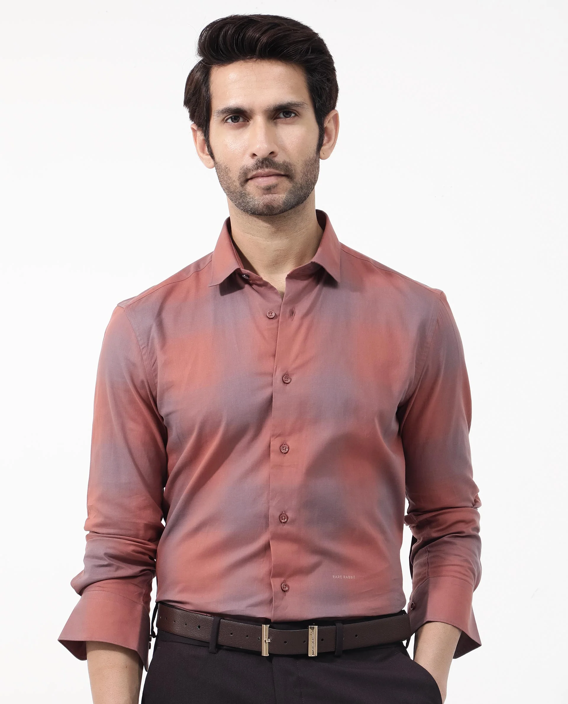 Rare Rabbit Men's Gabin Light Rust Cotton Checked Print Regular Fit Full Sleeve Collared Shirt - Image 8