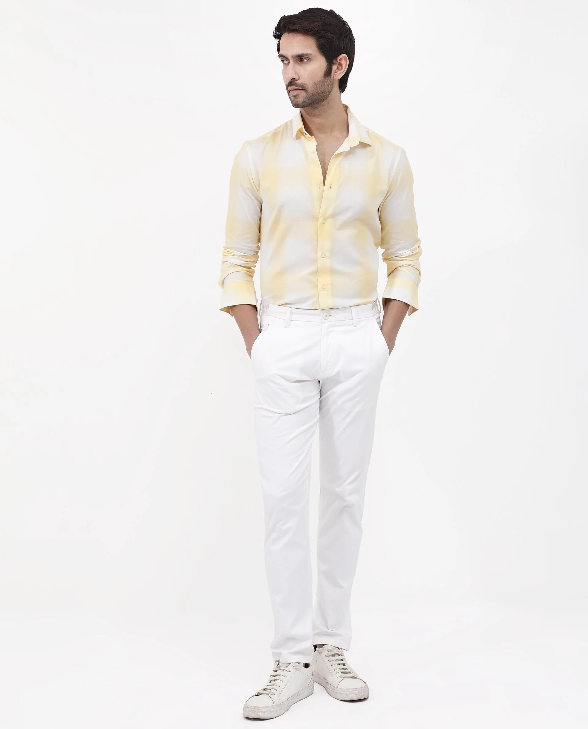 Rare Rabbit Men's Gabin Light Yellow Cotton Checked Print Regular Fit Full Sleeve Collared Shirt - Image 2