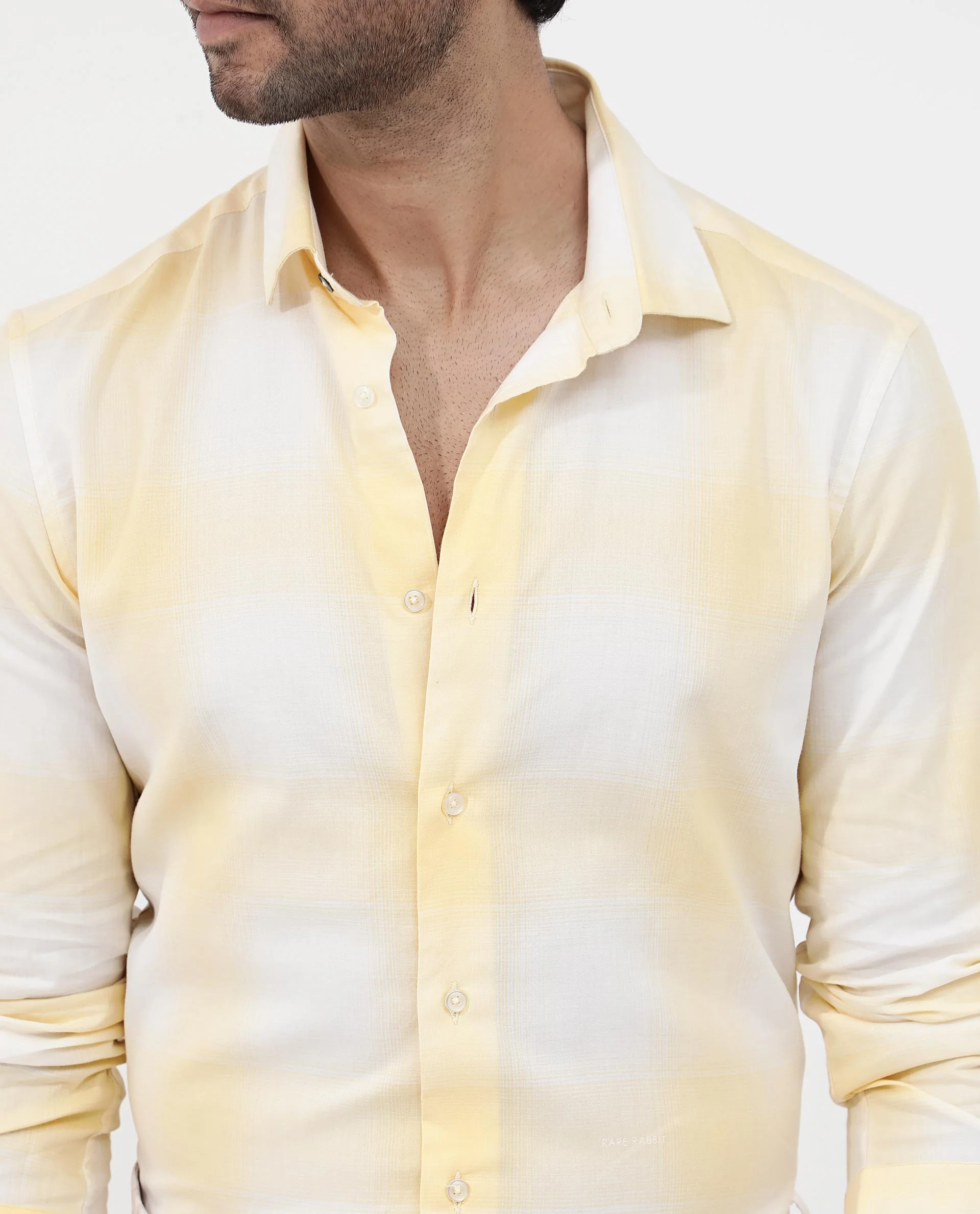 Rare Rabbit Men's Gabin Light Yellow Cotton Checked Print Regular Fit Full Sleeve Collared Shirt - Image 5