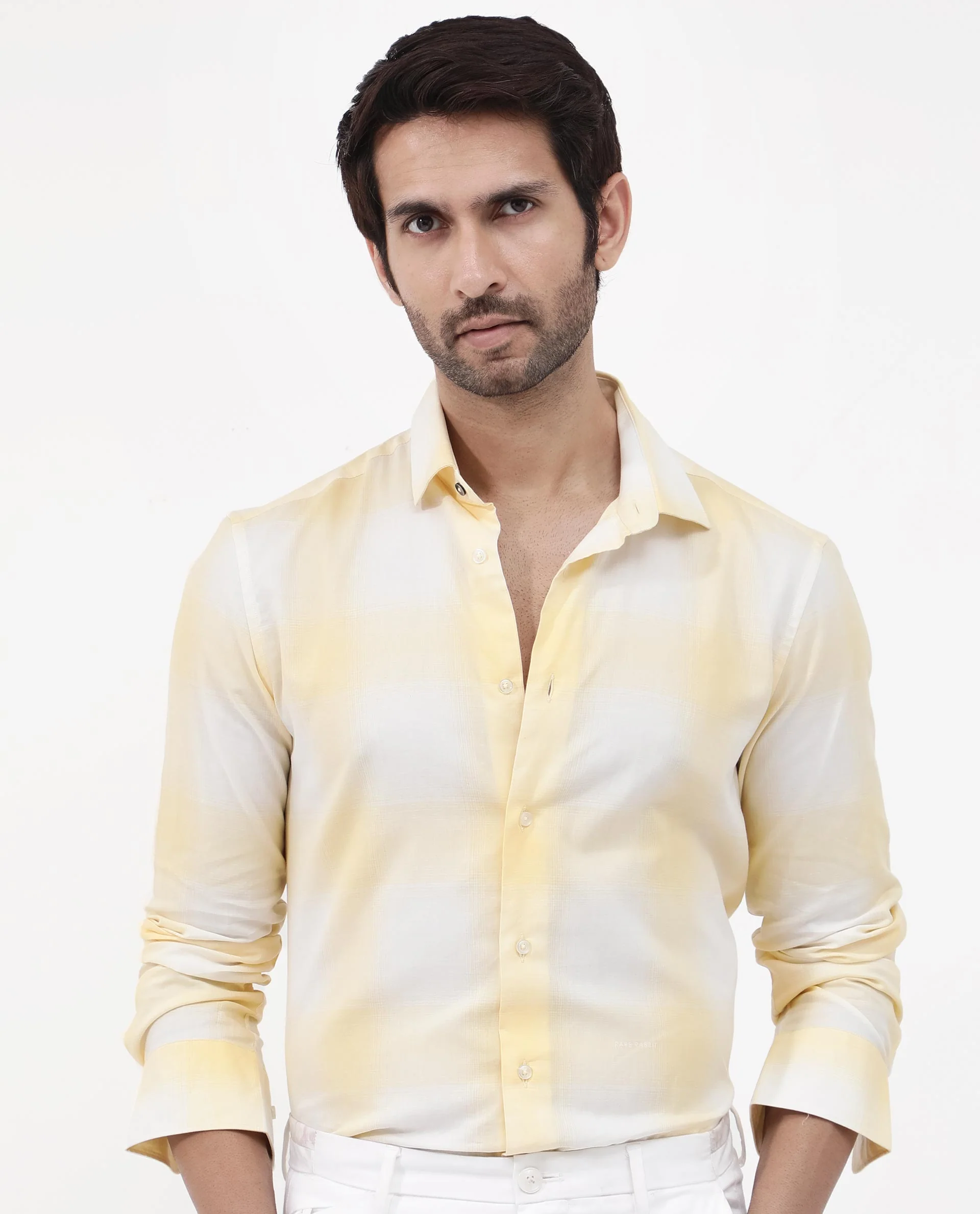 Rare Rabbit Men's Gabin Light Yellow Cotton Checked Print Regular Fit Full Sleeve Collared Shirt - Image 9