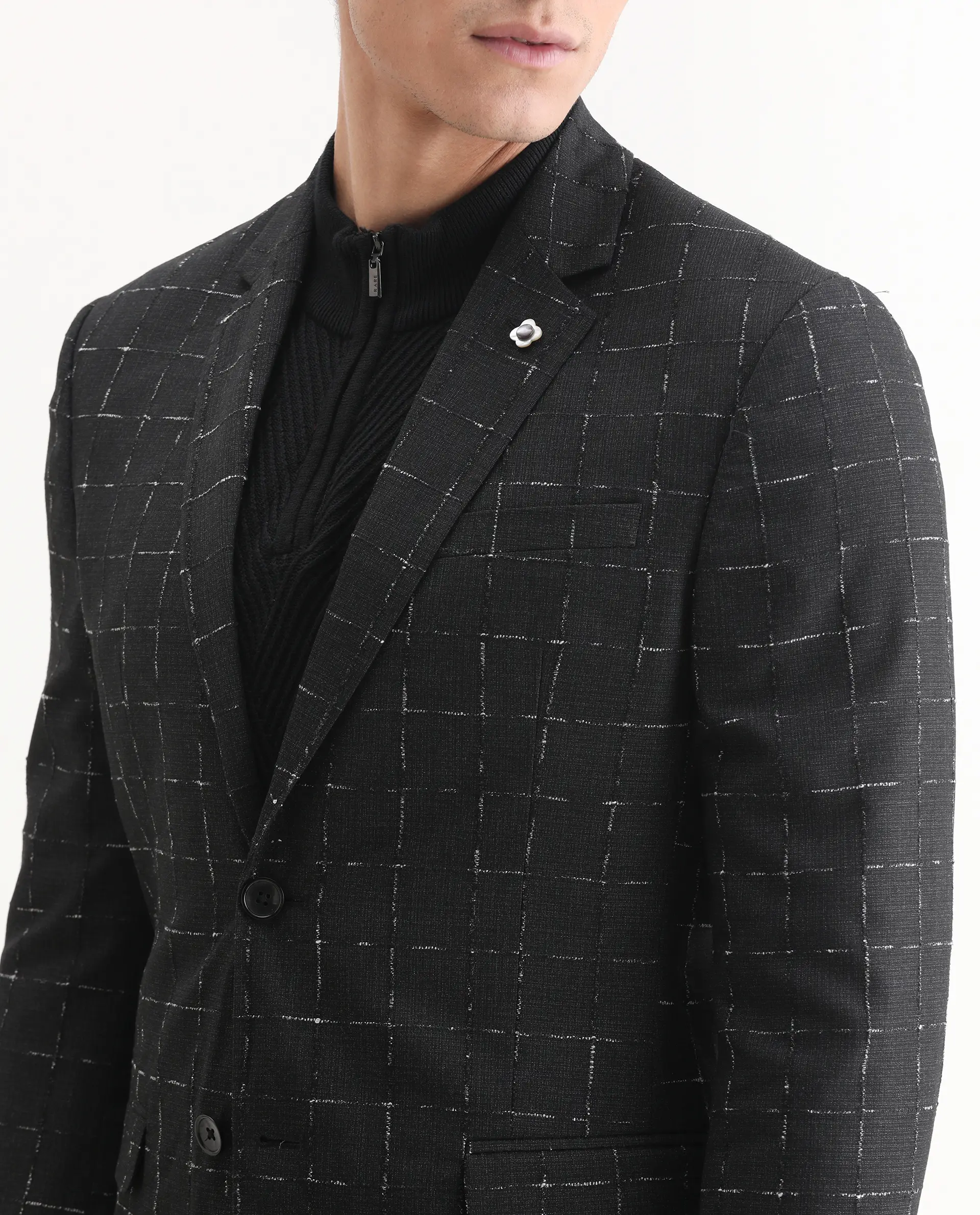 Rare Rabbit Men's Gabler Black Polyester Checked Print Tailored Fit Full Sleeve Lapel Neck Suits - Image 3