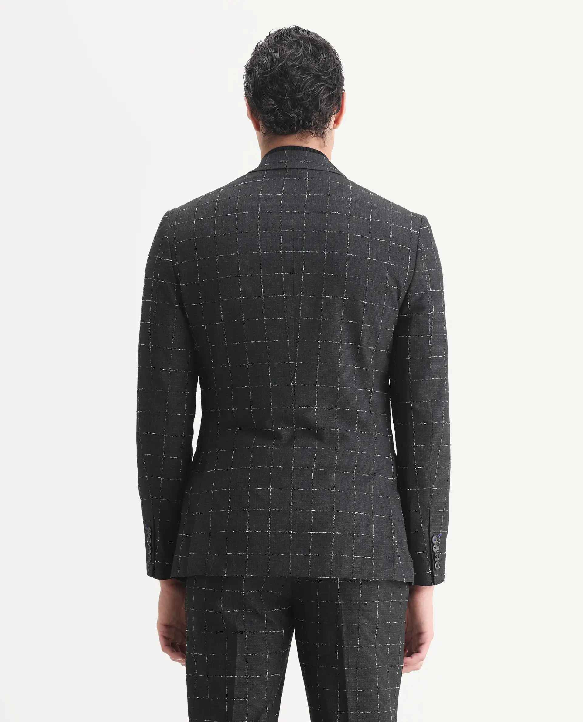 Rare Rabbit Men's Gabler Black Polyester Checked Print Tailored Fit Full Sleeve Lapel Neck Suits - Image 7