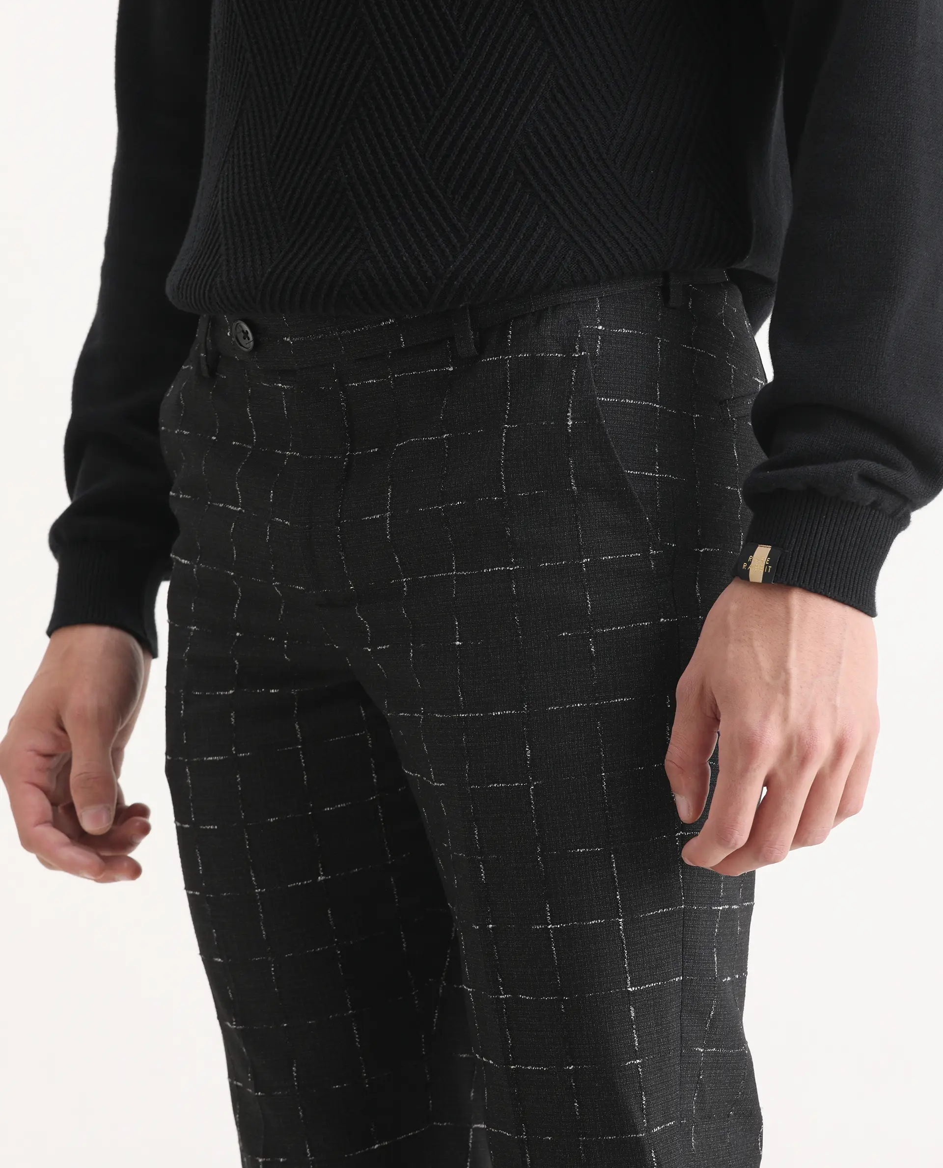 Rare Rabbit Men's Gabler Black Polyester Checked Print Tailored Fit Full Sleeve Lapel Neck Suits - Image 9