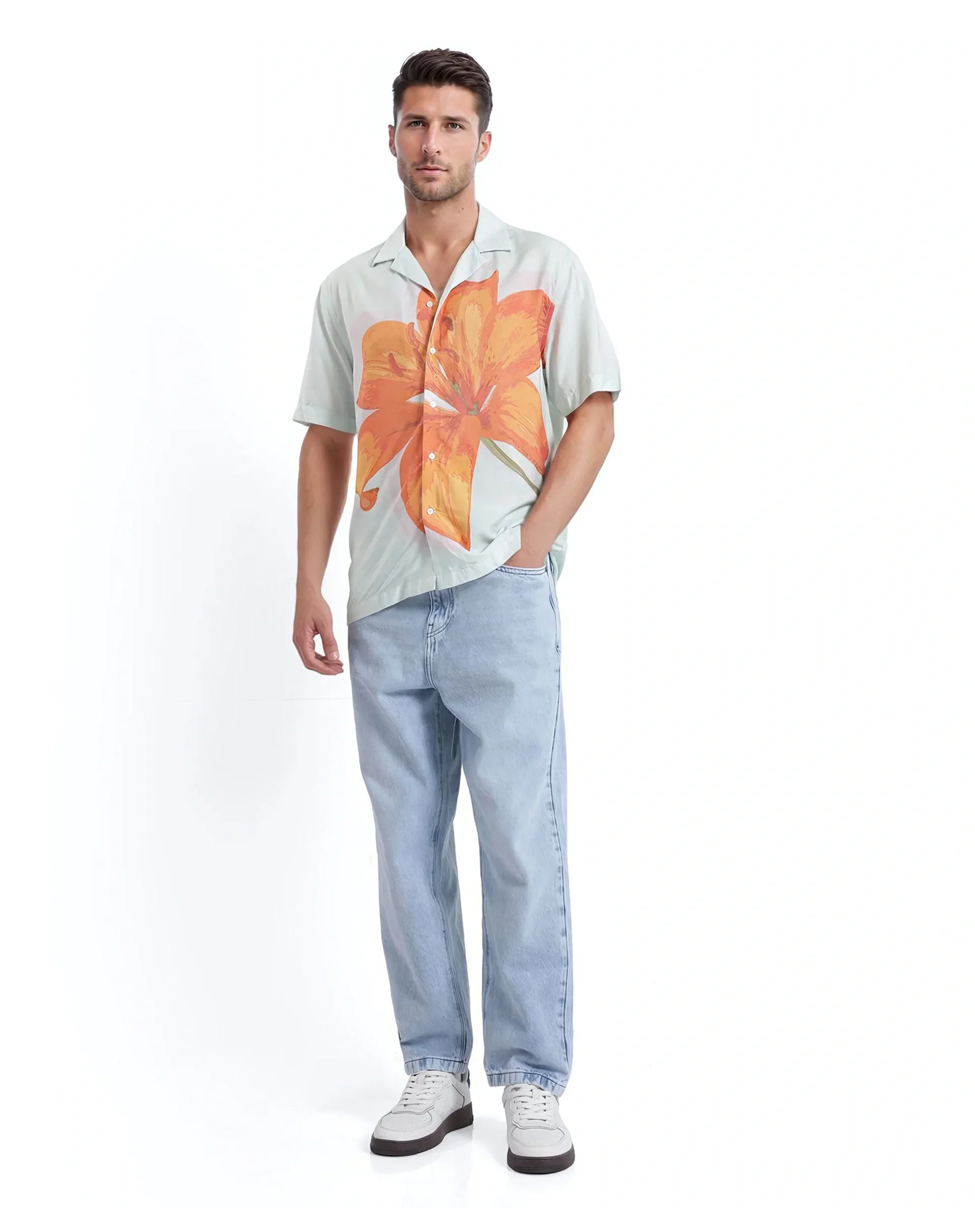 Rare Rabbit Men's Gacrux Pastel Green Cotton Floral Print Boxy Fit Half Sleeve Cuban Collar Shirt - Image 3