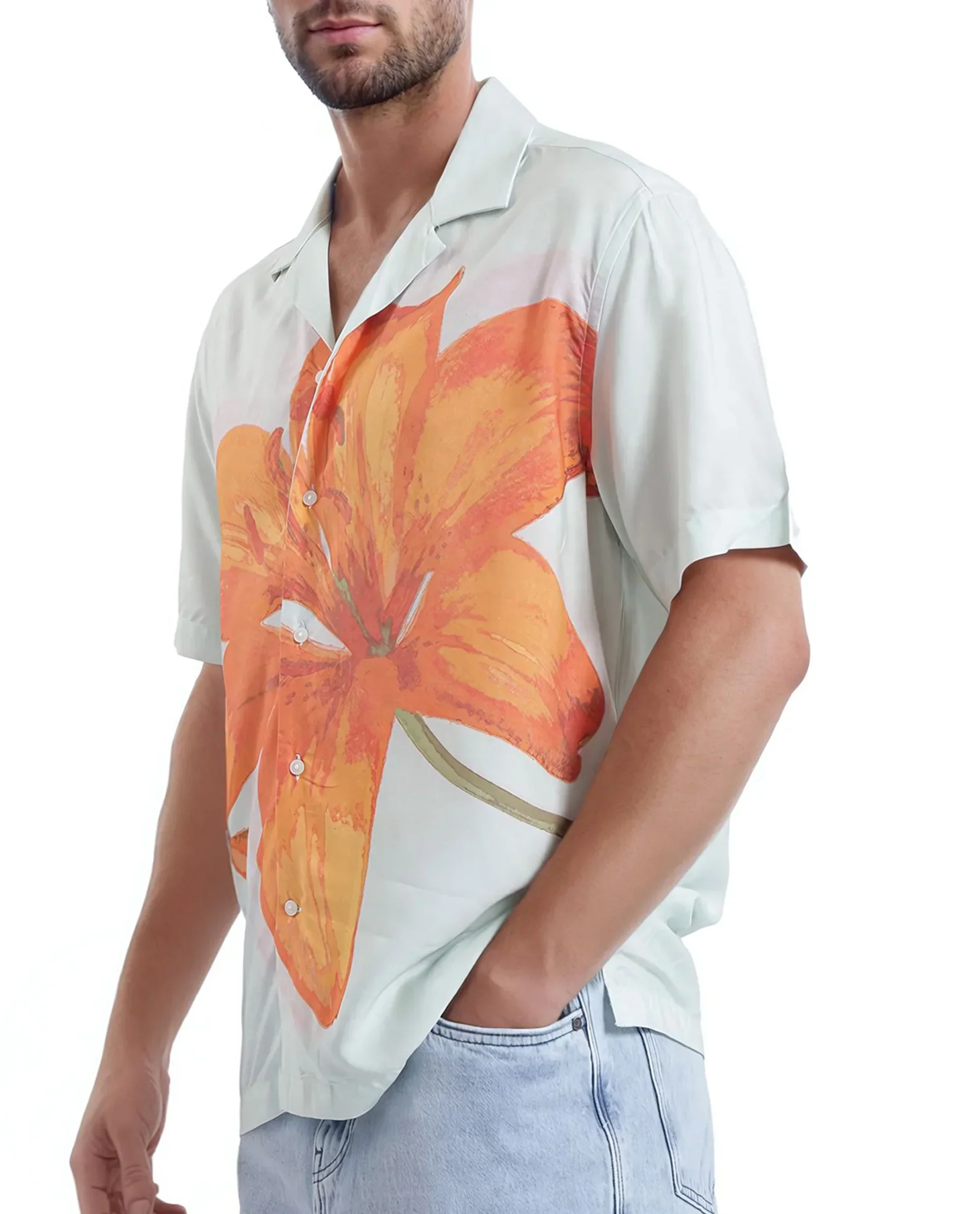 Rare Rabbit Men's Gacrux Pastel Green Cotton Floral Print Boxy Fit Half Sleeve Cuban Collar Shirt - Image 4
