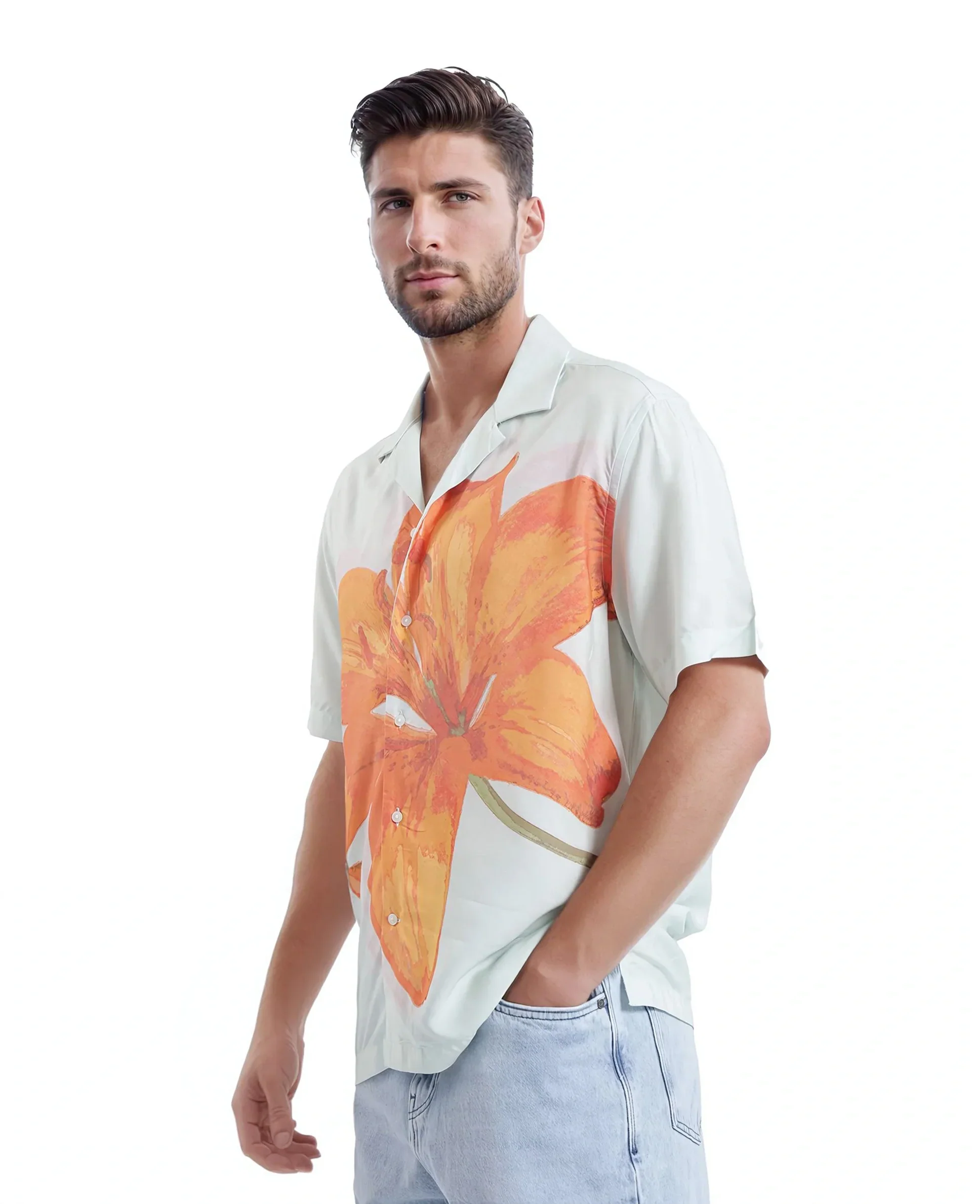 Rare Rabbit Men's Gacrux Pastel Green Cotton Floral Print Boxy Fit Half Sleeve Cuban Collar Shirt - Image 5