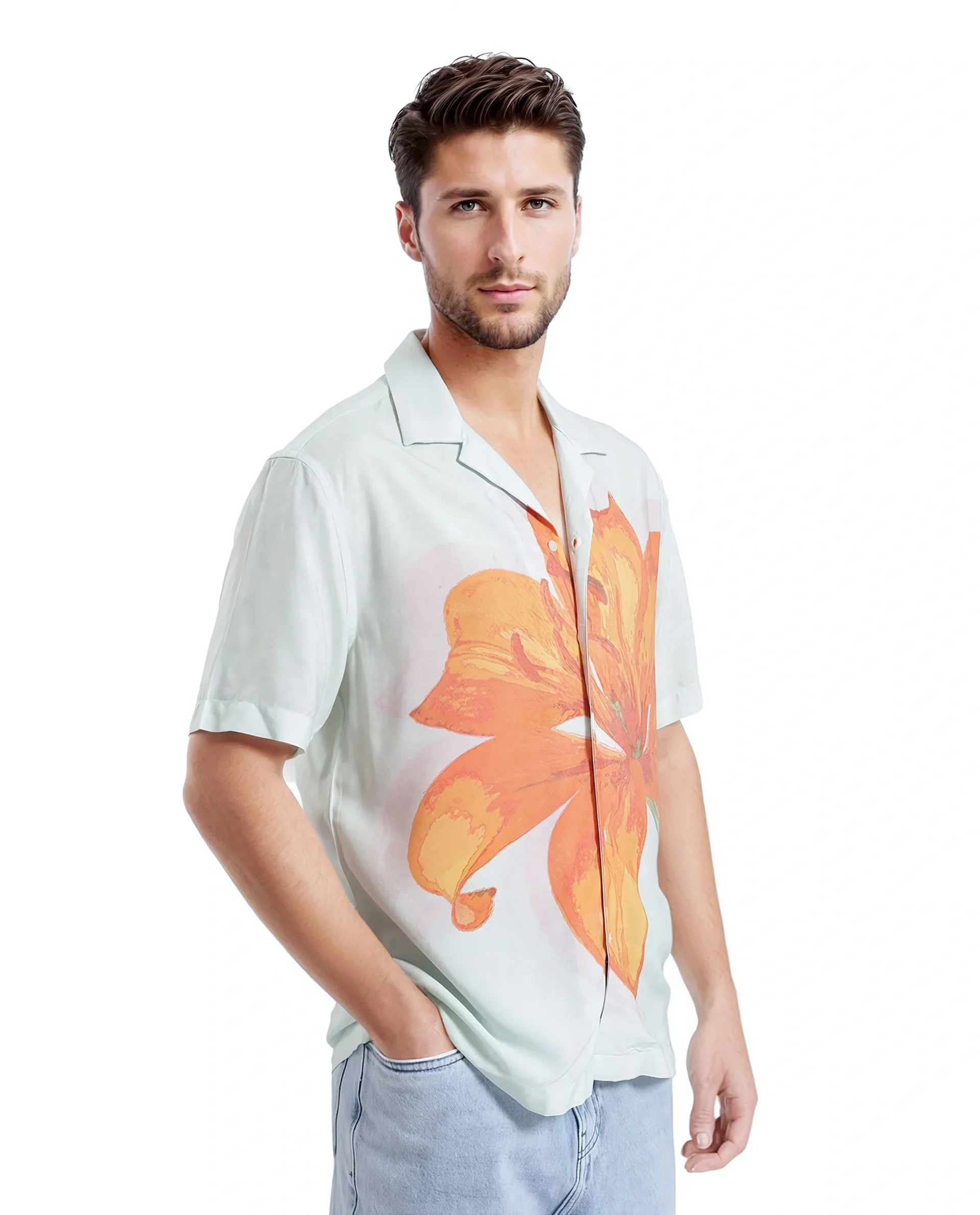 Rare Rabbit Men's Gacrux Pastel Green Cotton Floral Print Boxy Fit Half Sleeve Cuban Collar Shirt - Image 6