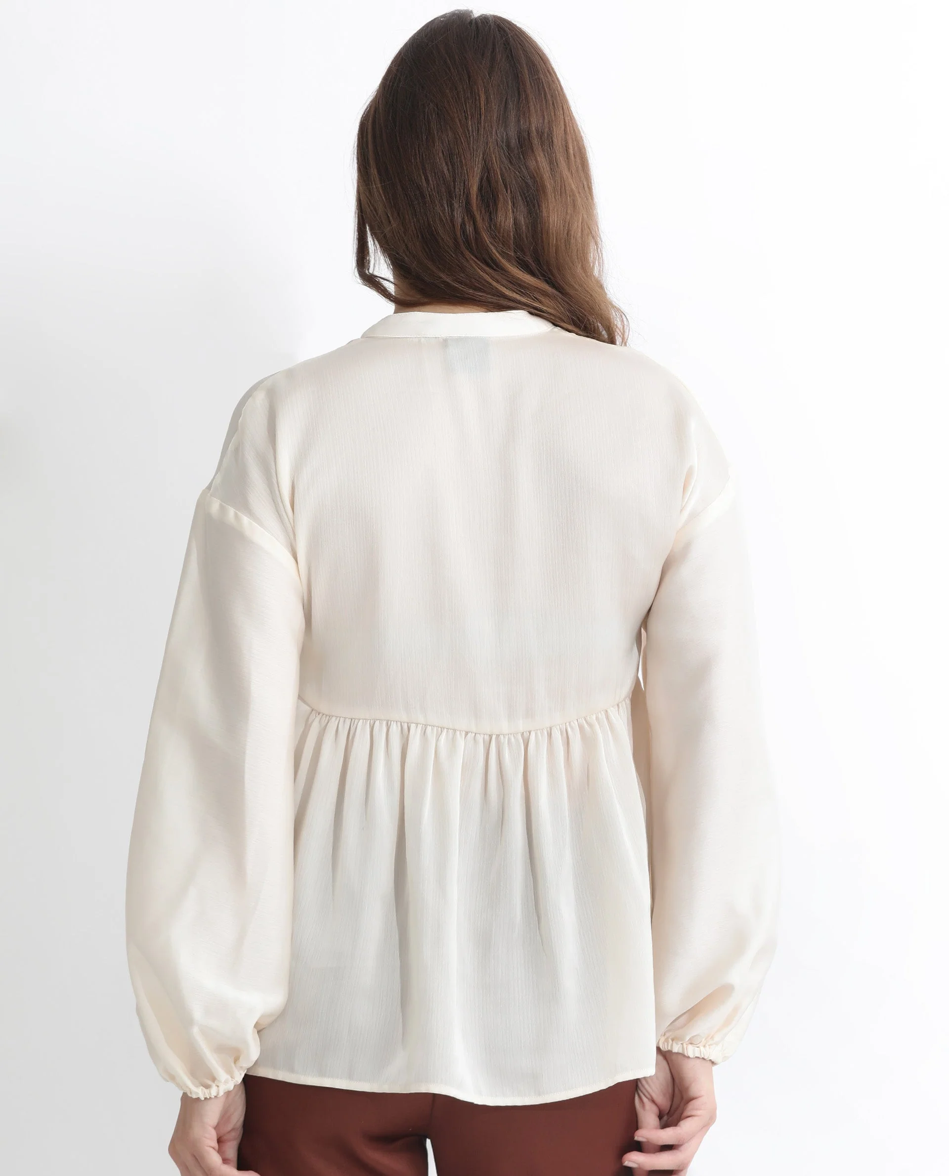 Rareism Women's Gail Off White Polyester V-Neck Plain Cuffed Sleeve Relaxed Fit Top - Image 13