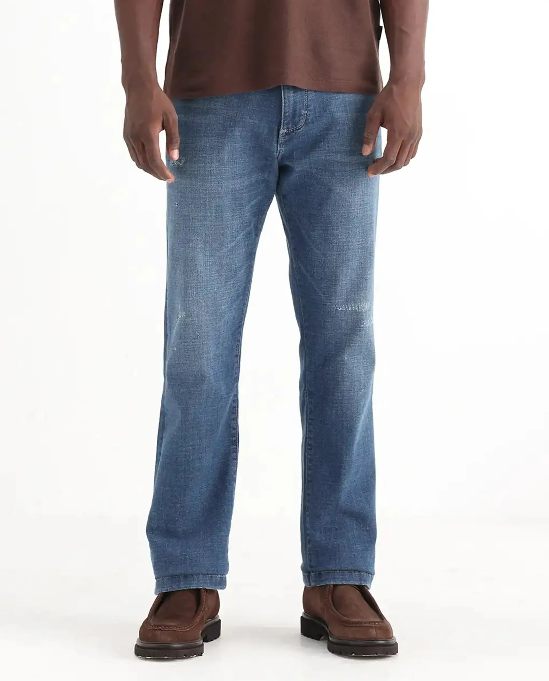 Rare Rabbit Men's Gala Blue Cotton Blend Plain Morris Regular Fit Jeans - Image 10