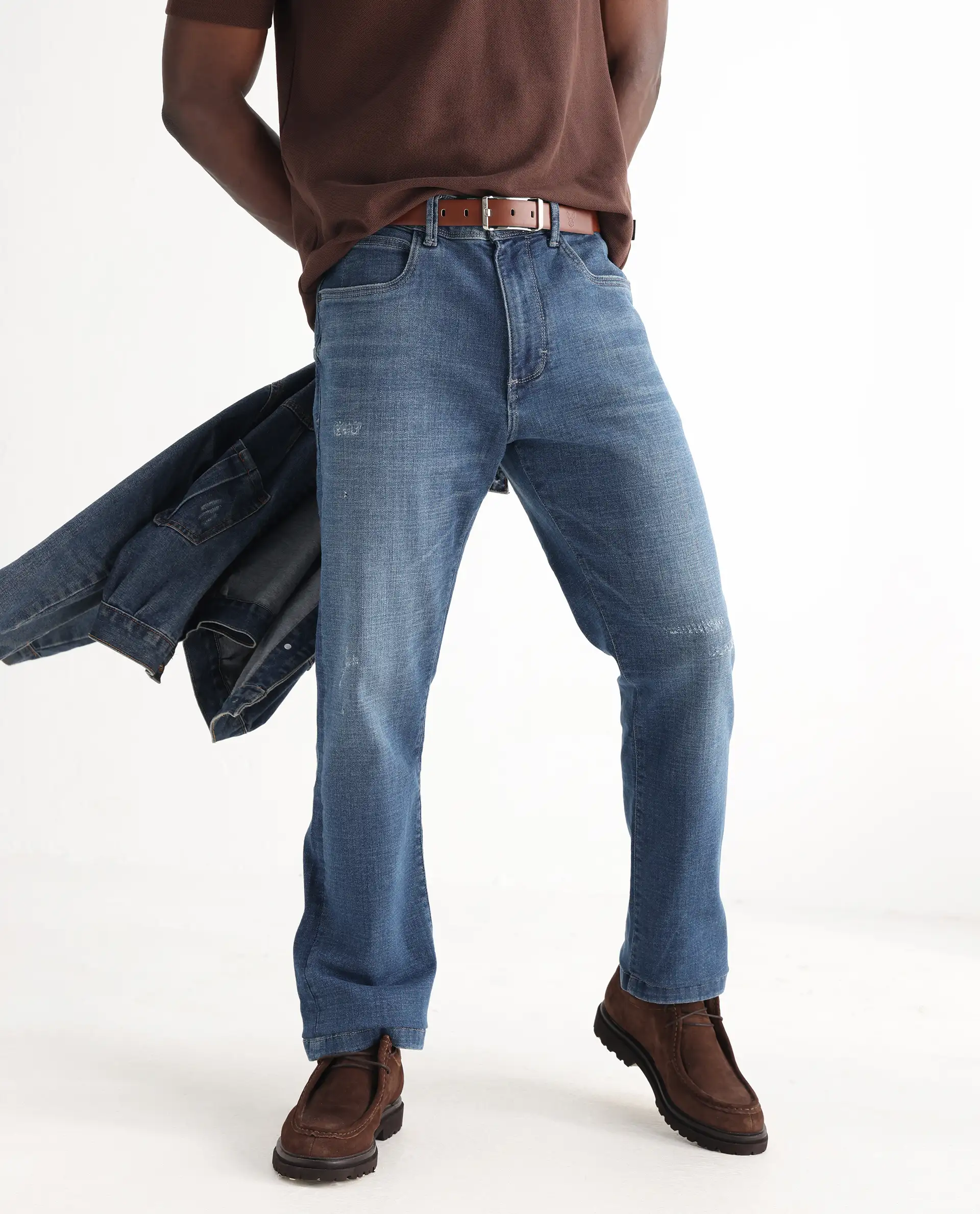 Rare Rabbit Men's Gala Blue Cotton Blend Plain Morris Regular Fit Jeans - Image 2