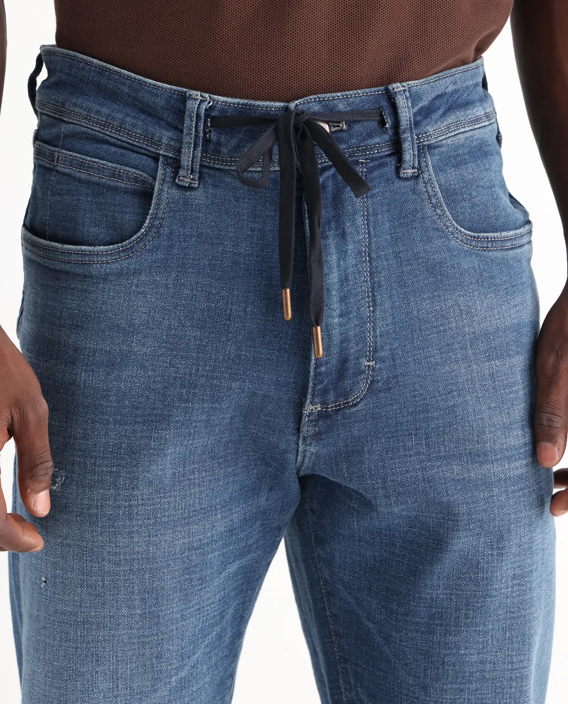 Rare Rabbit Men's Gala Blue Cotton Blend Plain Morris Regular Fit Jeans - Image 4