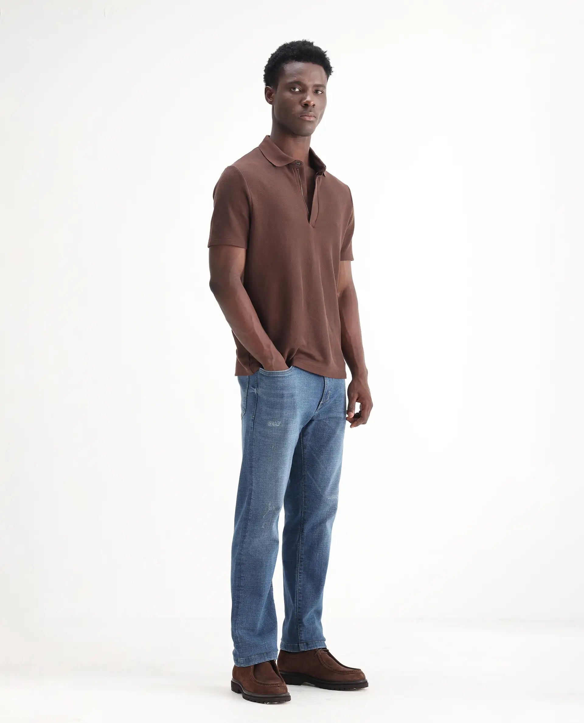 Rare Rabbit Men's Gala Blue Cotton Blend Plain Morris Regular Fit Jeans - Image 5
