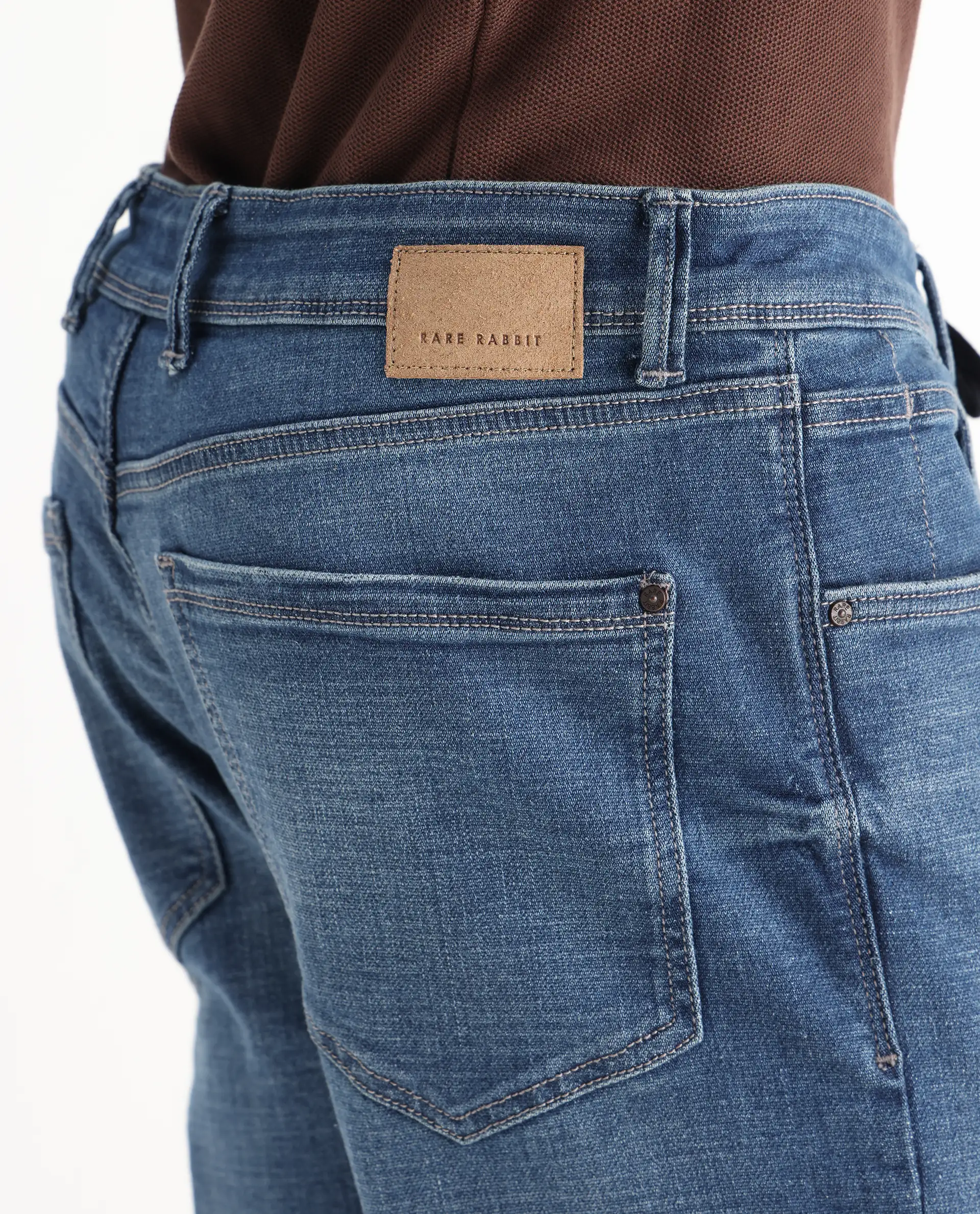 Rare Rabbit Men's Gala Blue Cotton Blend Plain Morris Regular Fit Jeans - Image 8