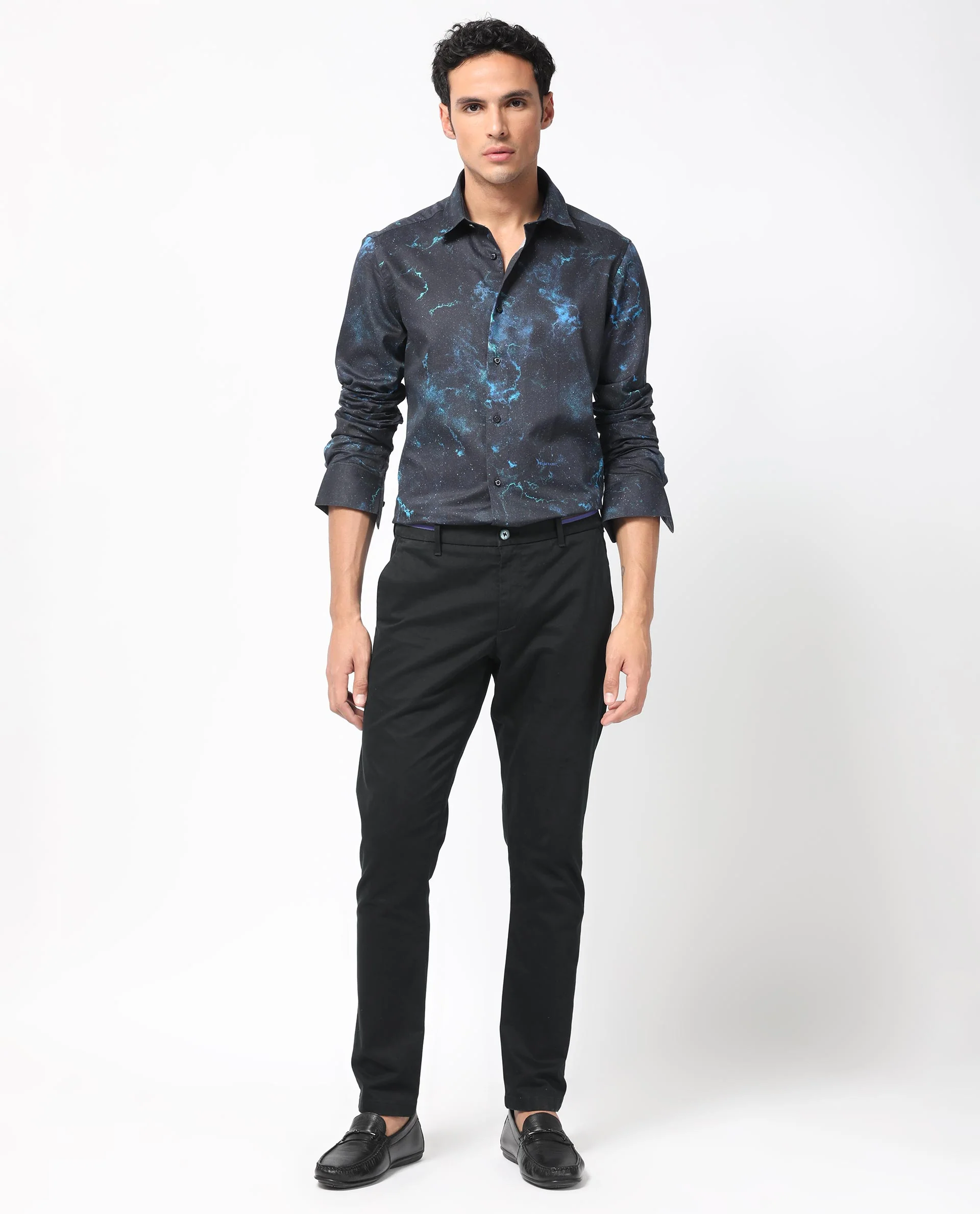 Rare Rabbit Men's Galaxx Navy Cotton Abstract Print Regular Fit Full Sleeve Collared Shirt - Image 3