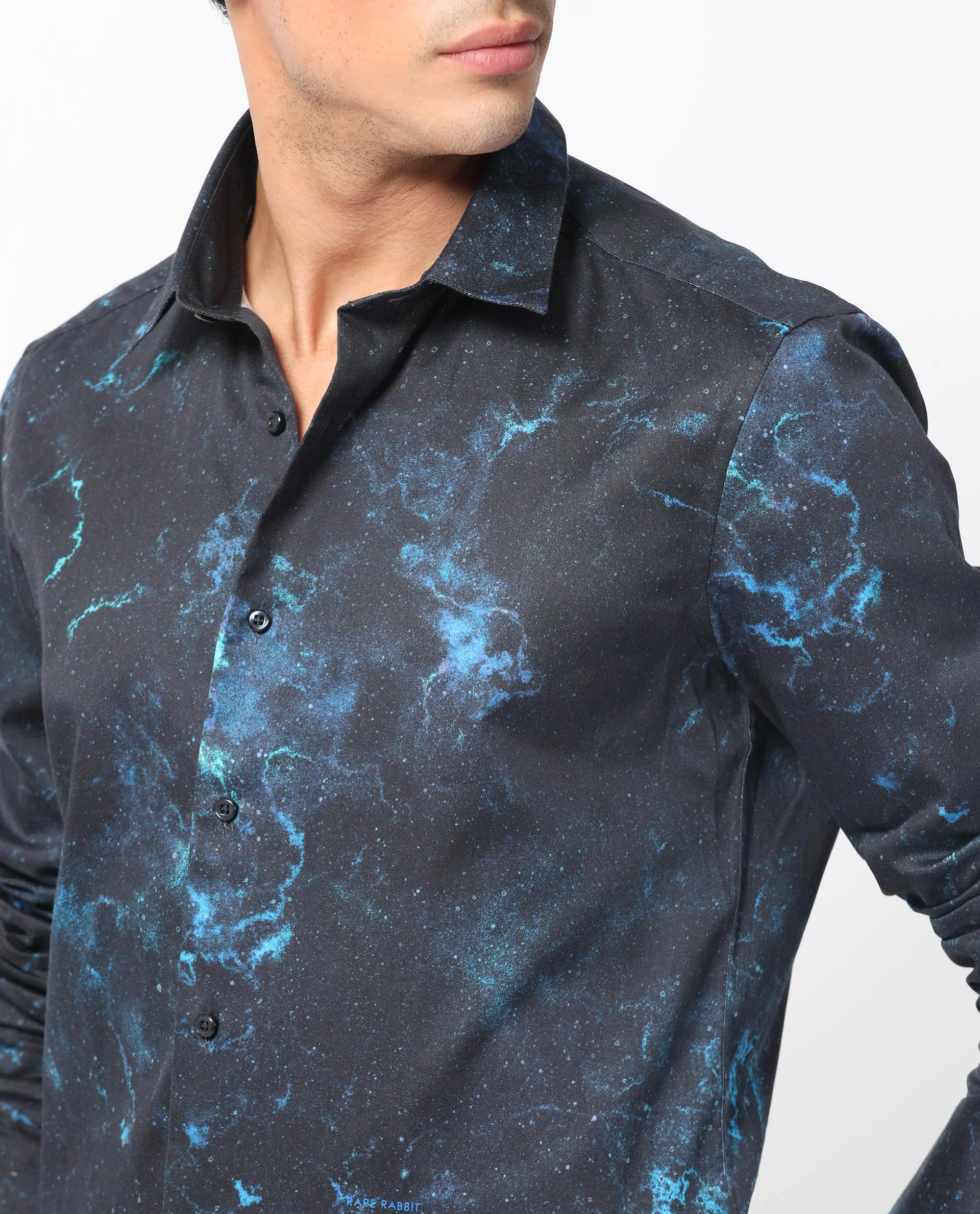 Rare Rabbit Men's Galaxx Navy Cotton Abstract Print Regular Fit Full Sleeve Collared Shirt - Image 5